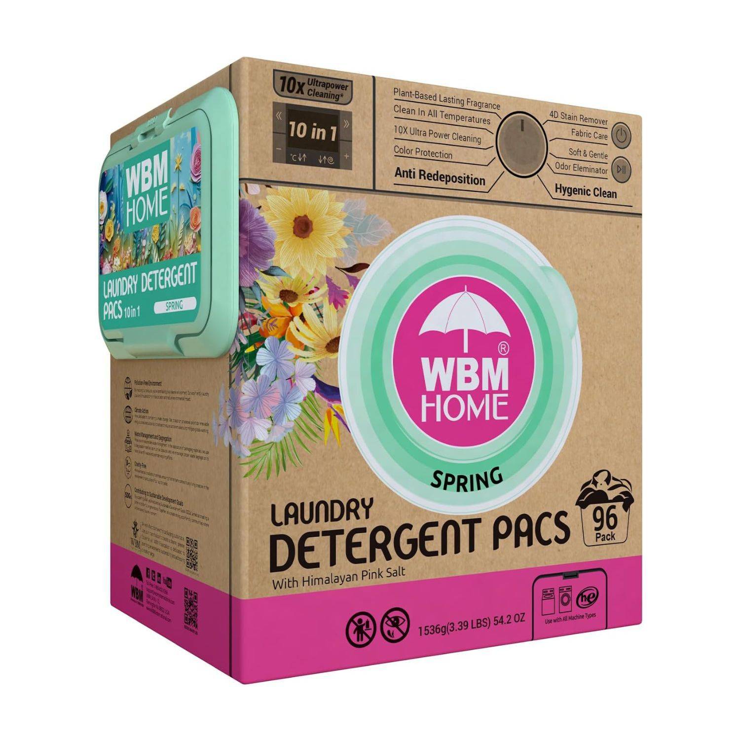 WBM HOME Laundry Detergent Pods, Spring Fragrance Scent, 96 Count