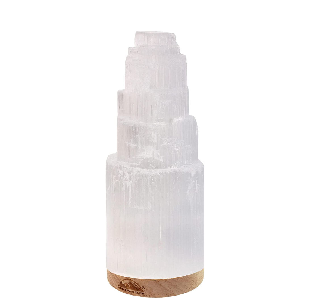 Himalayan Glow Selenite Crystal Lamp with Wooden Base Lamp - 20 cm
