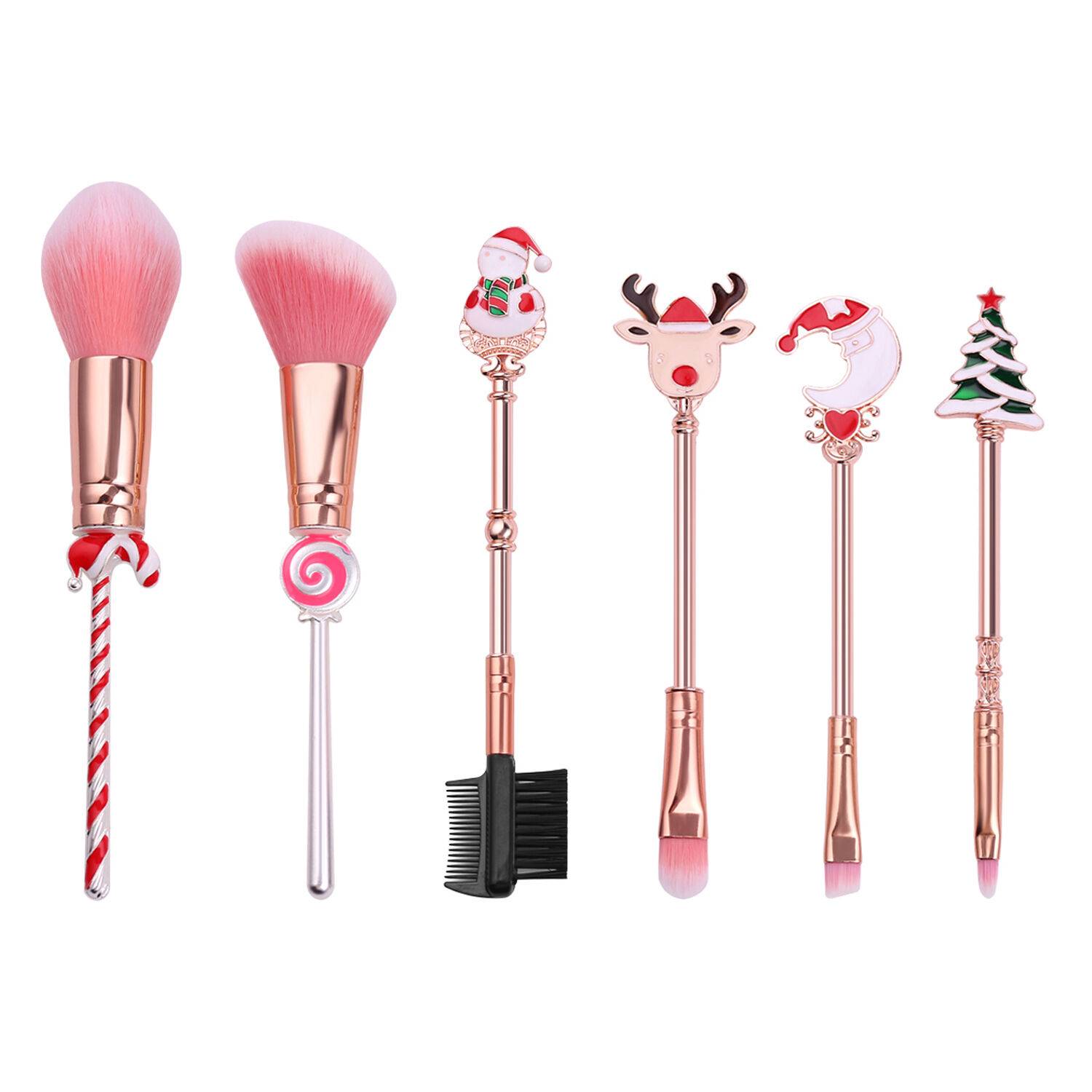 6-Piece Christmas Fun Premium Makeup Brush Set with Storage Pouch