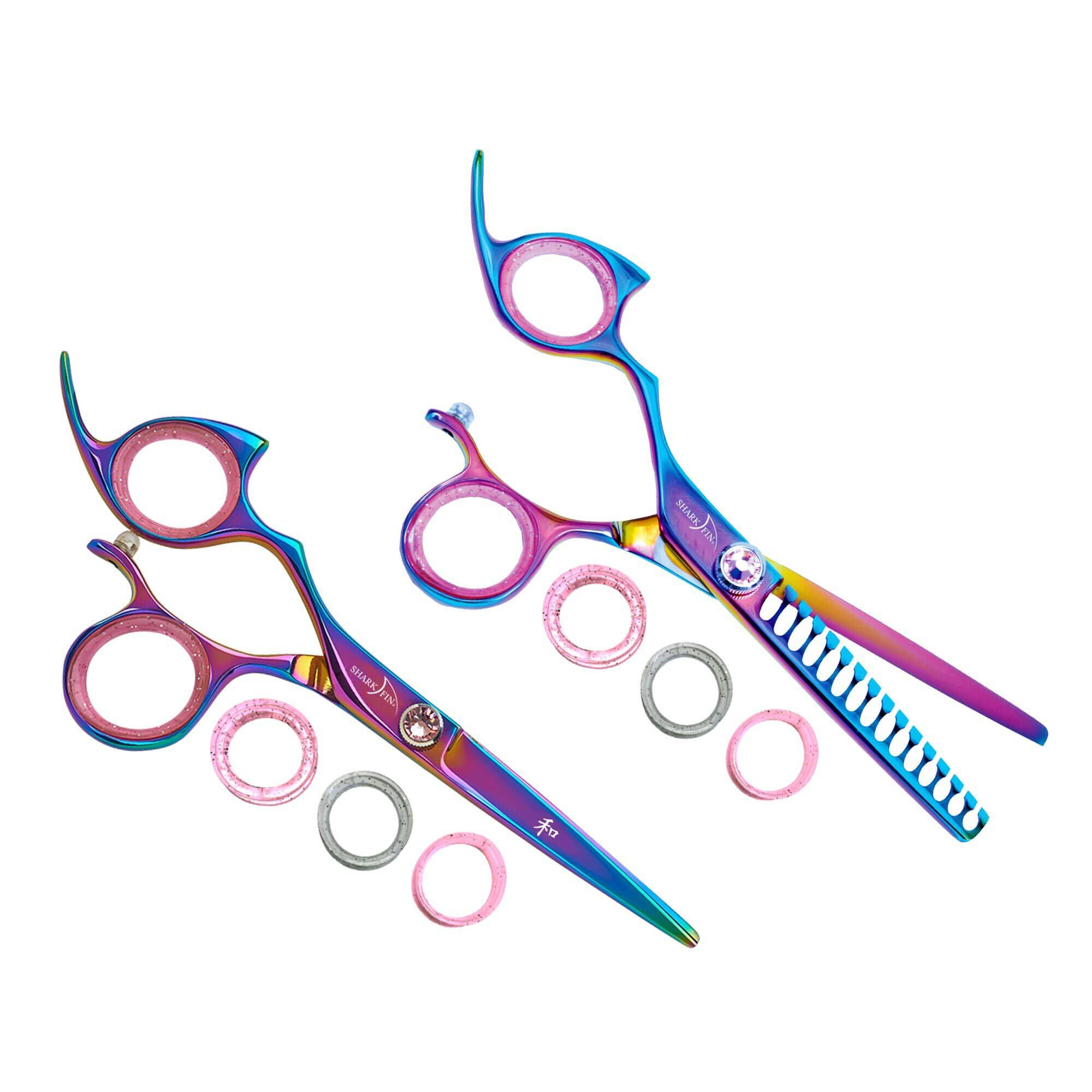 Left Hand 15 Tooth Texturizer Rainbow Titanium + Cutting Shear Set