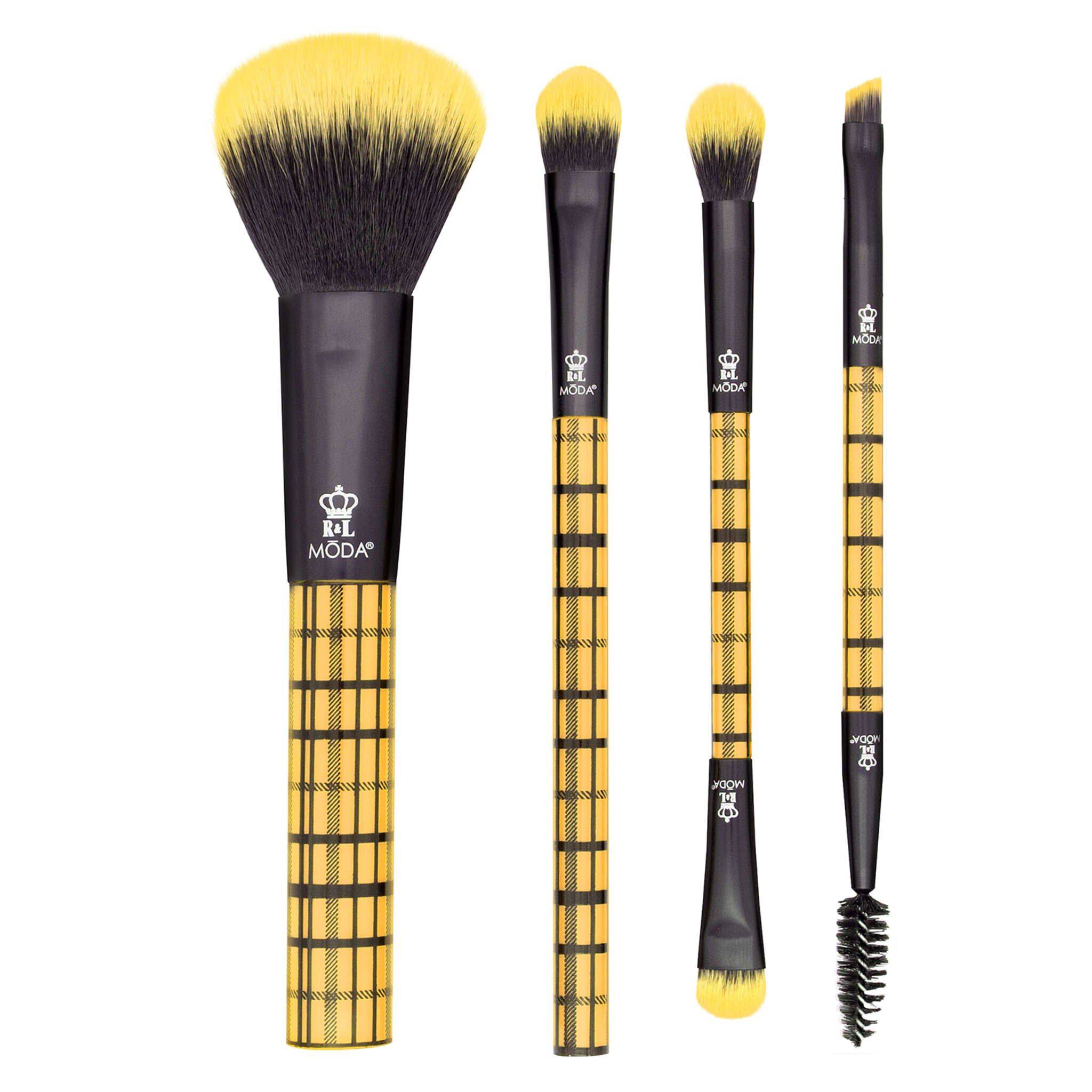 Plaid Yellow 4pc Makeup Brush Kit