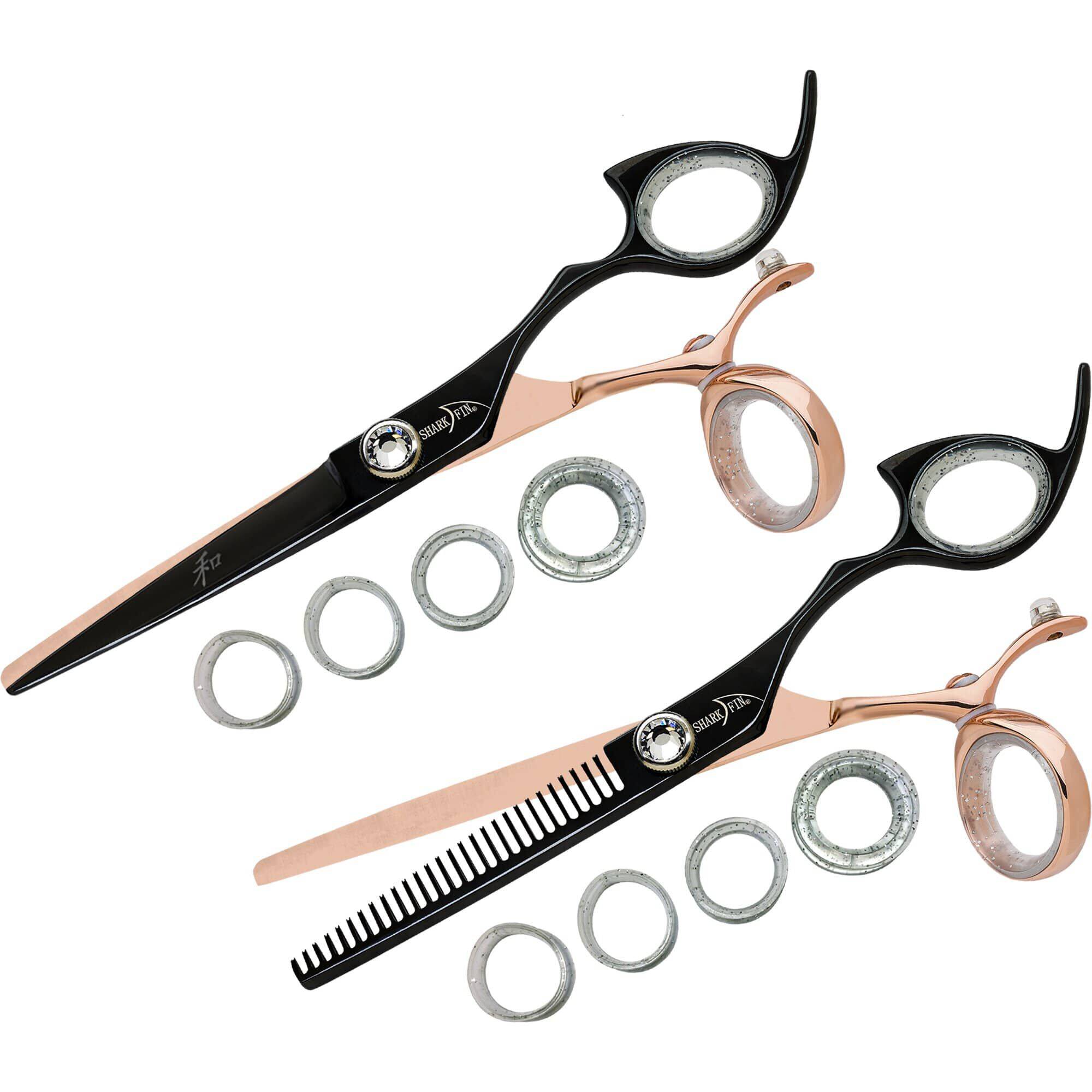 Right Hand Swivel Rose Gold/Black 28 Tooth Thinner + Cutting Shear Set