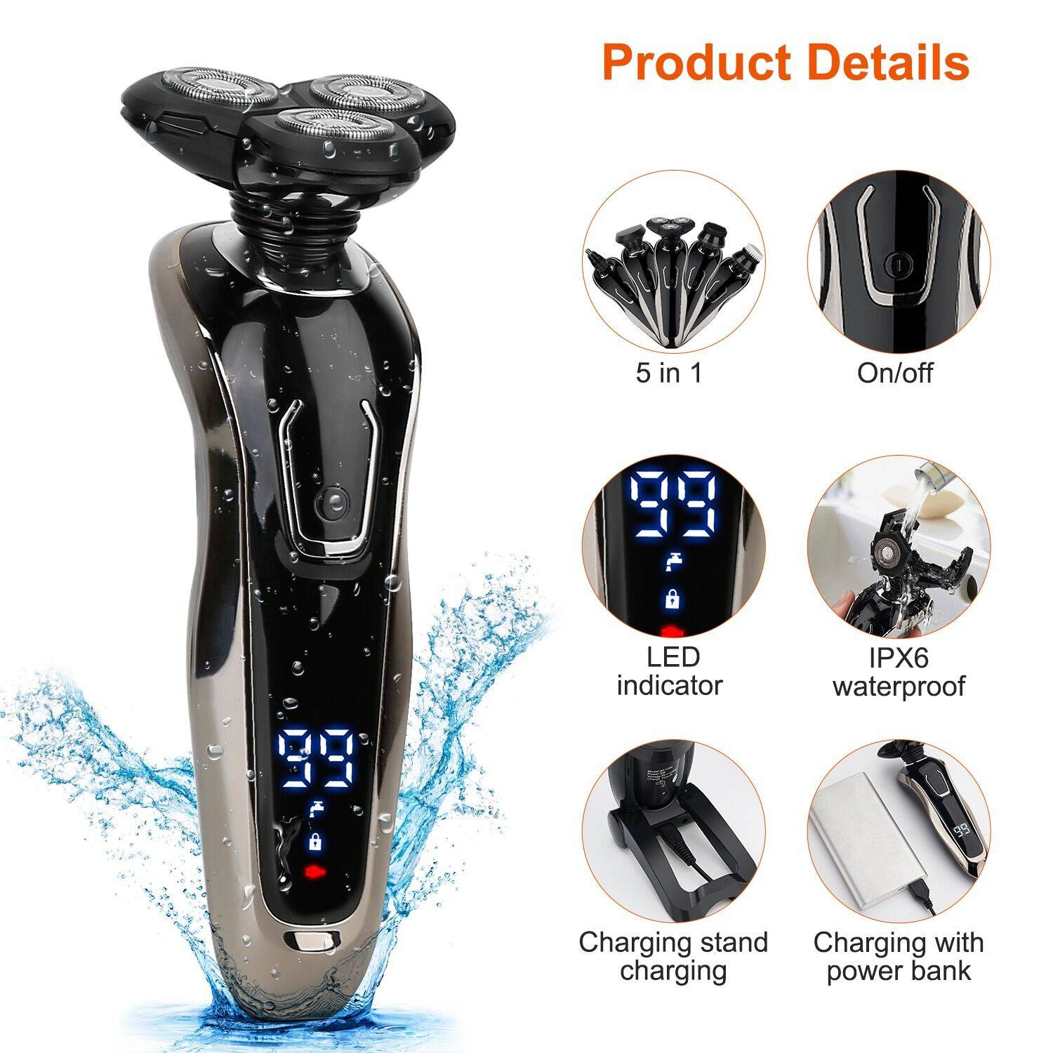 Edge Collections 5 In 1 Electric Razor Shaver Rechargeable Head Beard ...