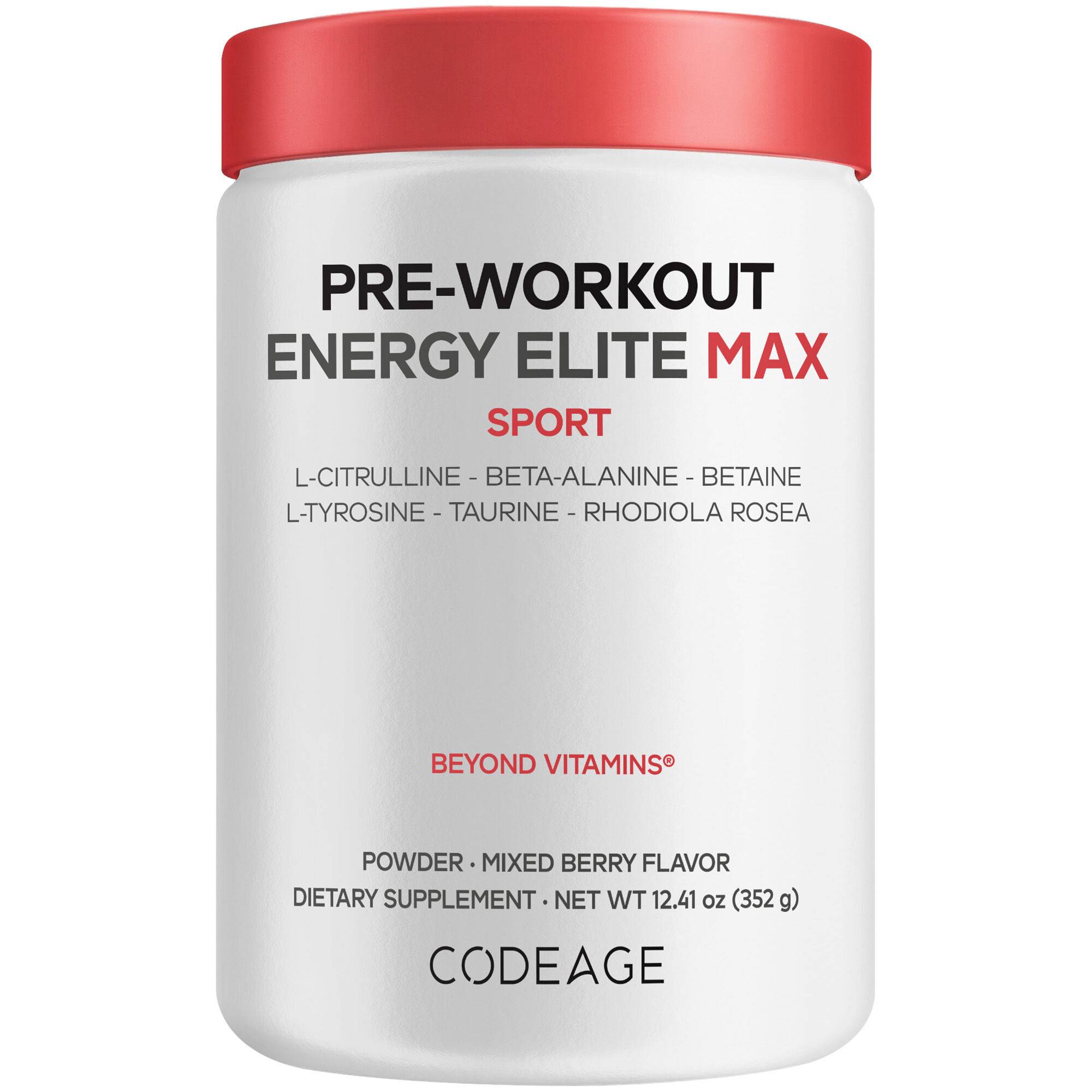 Pre-Workout Energy Elite Max L-Tyrosine Taurine Citrulline Mixed Berry