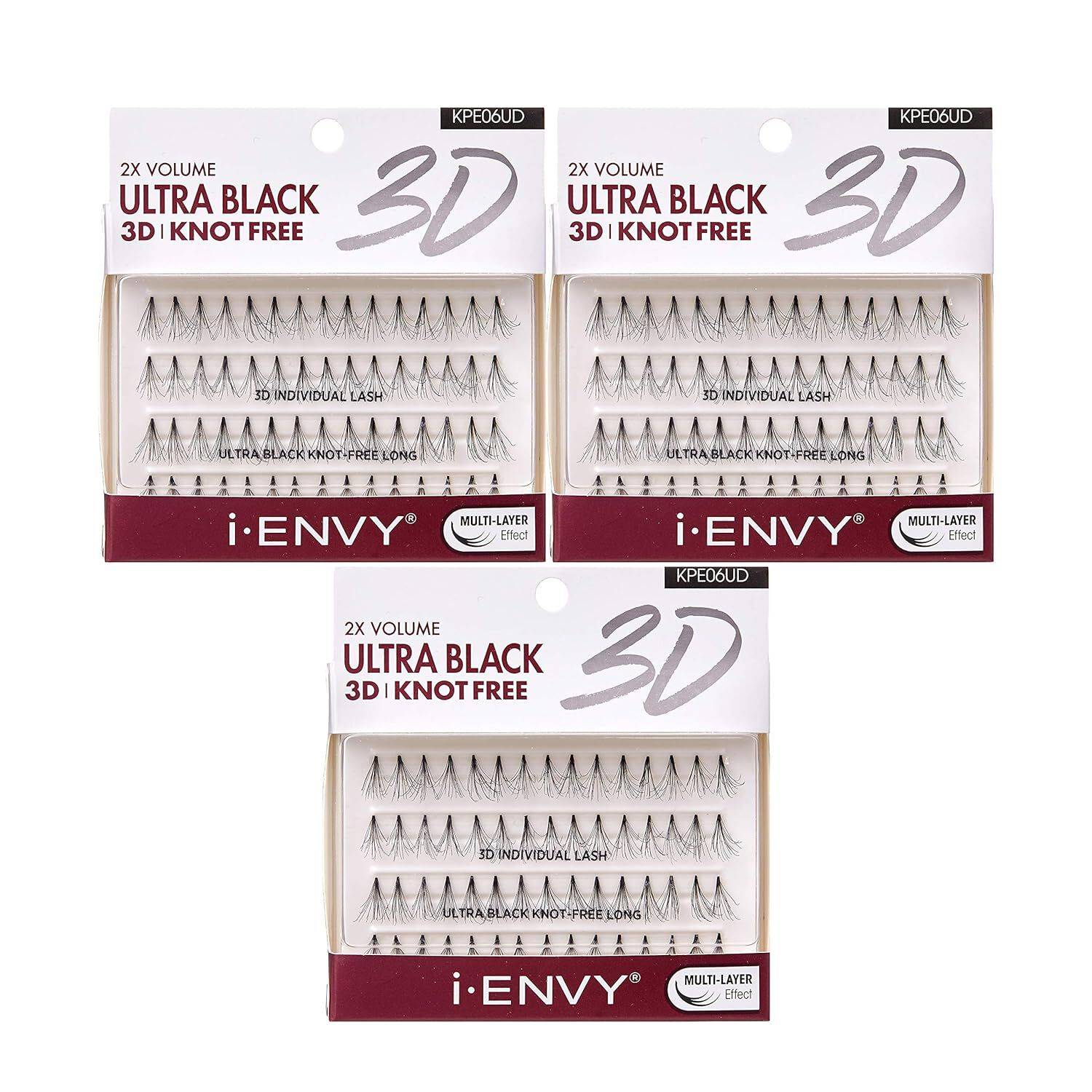 iENVY 3D Individual Lash Knot Free Ultra Black (2x Volume) - 3 Pack