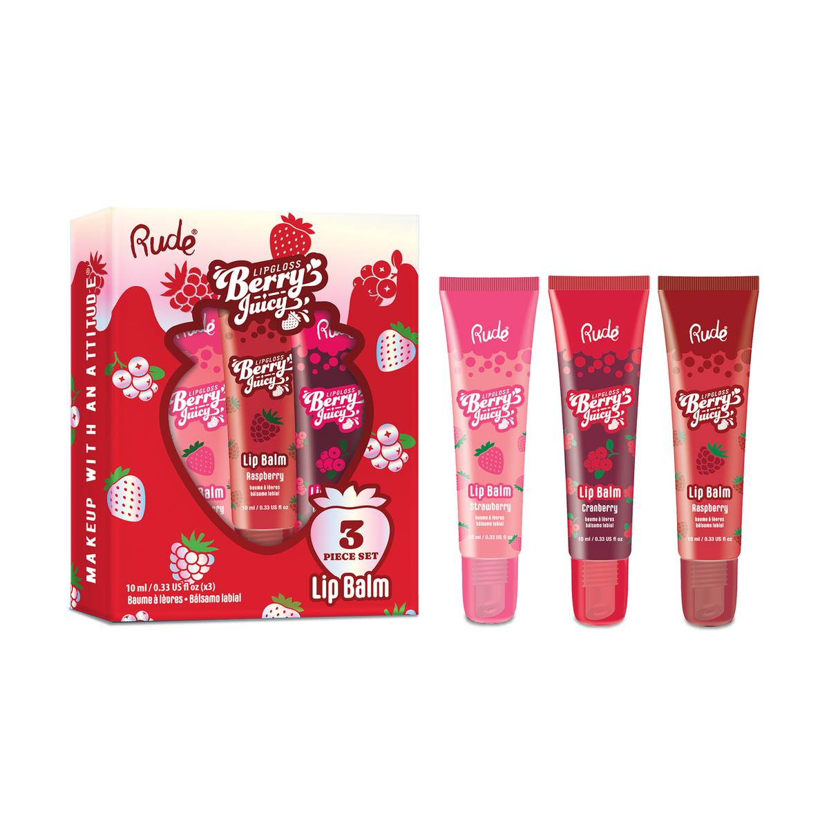 Berry Juicy Lip Balm Trio  - Strawberry / Raspberry / Cranberry