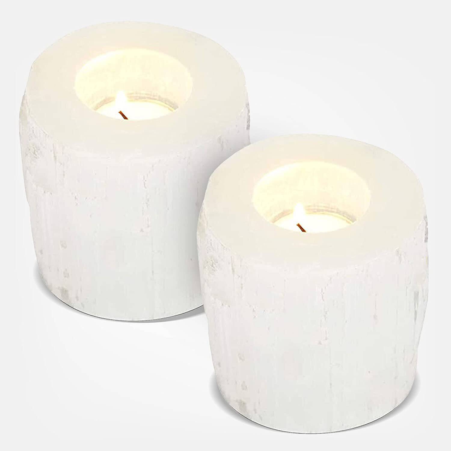 Himalayan Glow Selenite Crystal Tealight Candle Holder &ndash; 2 Pack