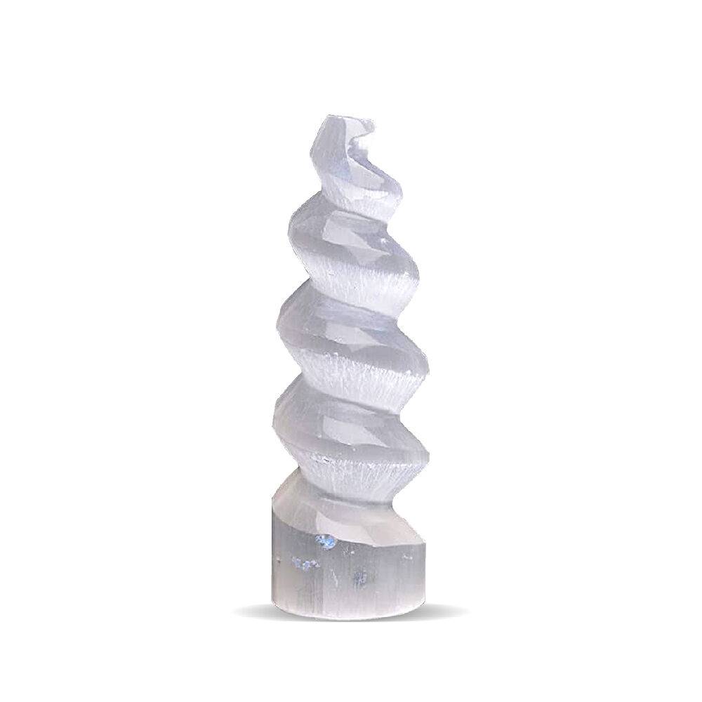 Himalayan Glow Spiral Selenite Crystal Tower, For Healing & Protection