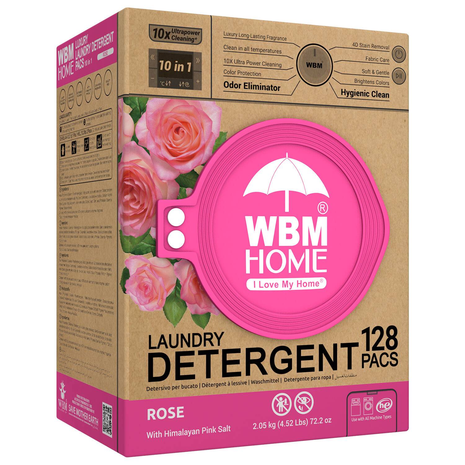 WBM Home 10-in-1 Laundry Pods 128 Count, With Rose Extracts