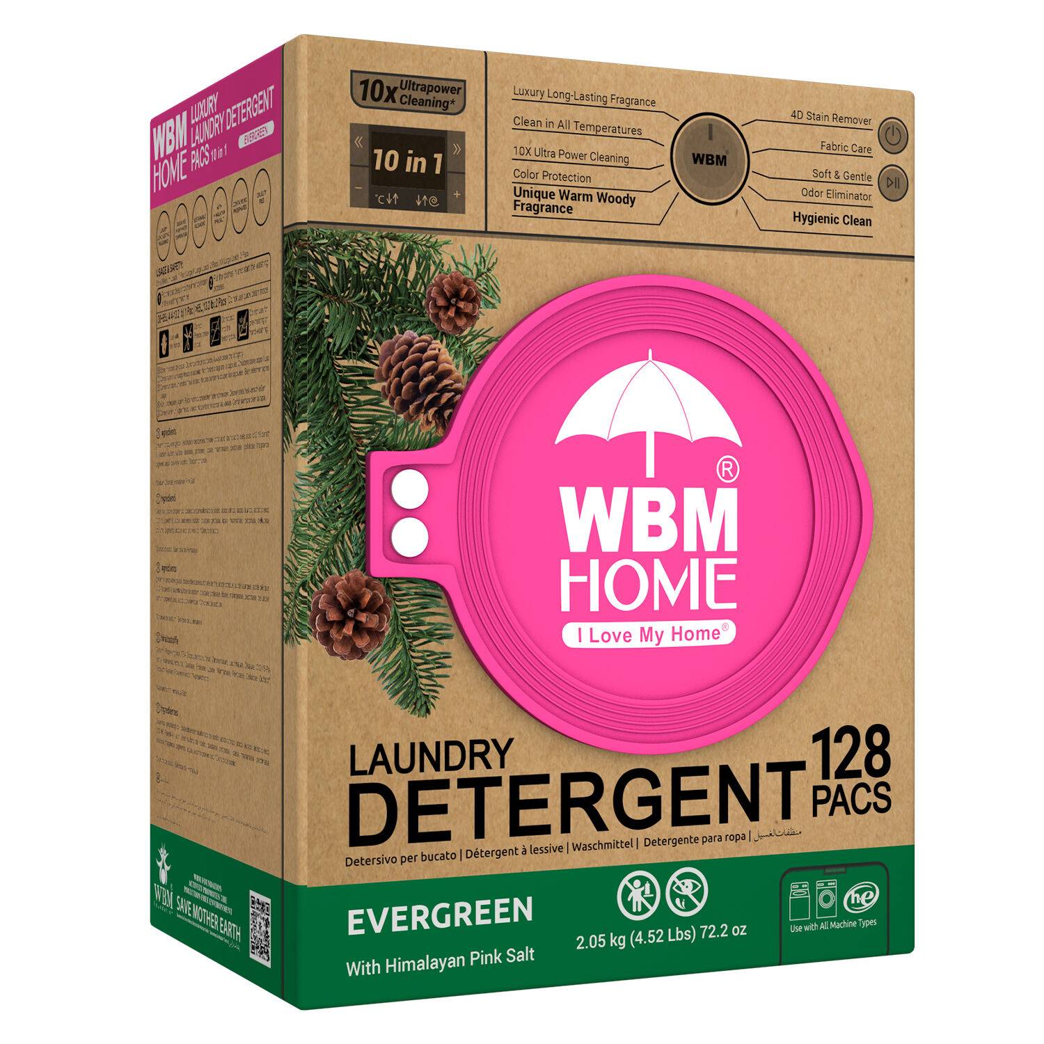 WBM HOME Laundry Detergent Pods - Evergreen Scent, 128 Pods