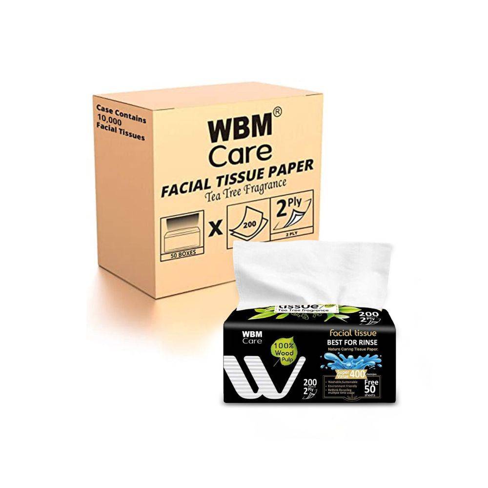 WBM Care Tea Tree Fragrance Facial Tissues, 2-Ply, 200 Sheets, 10 Pack