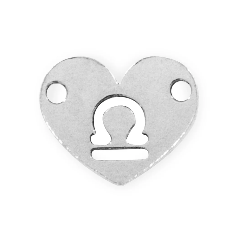 SS Zodiac Heart Connector  4pk