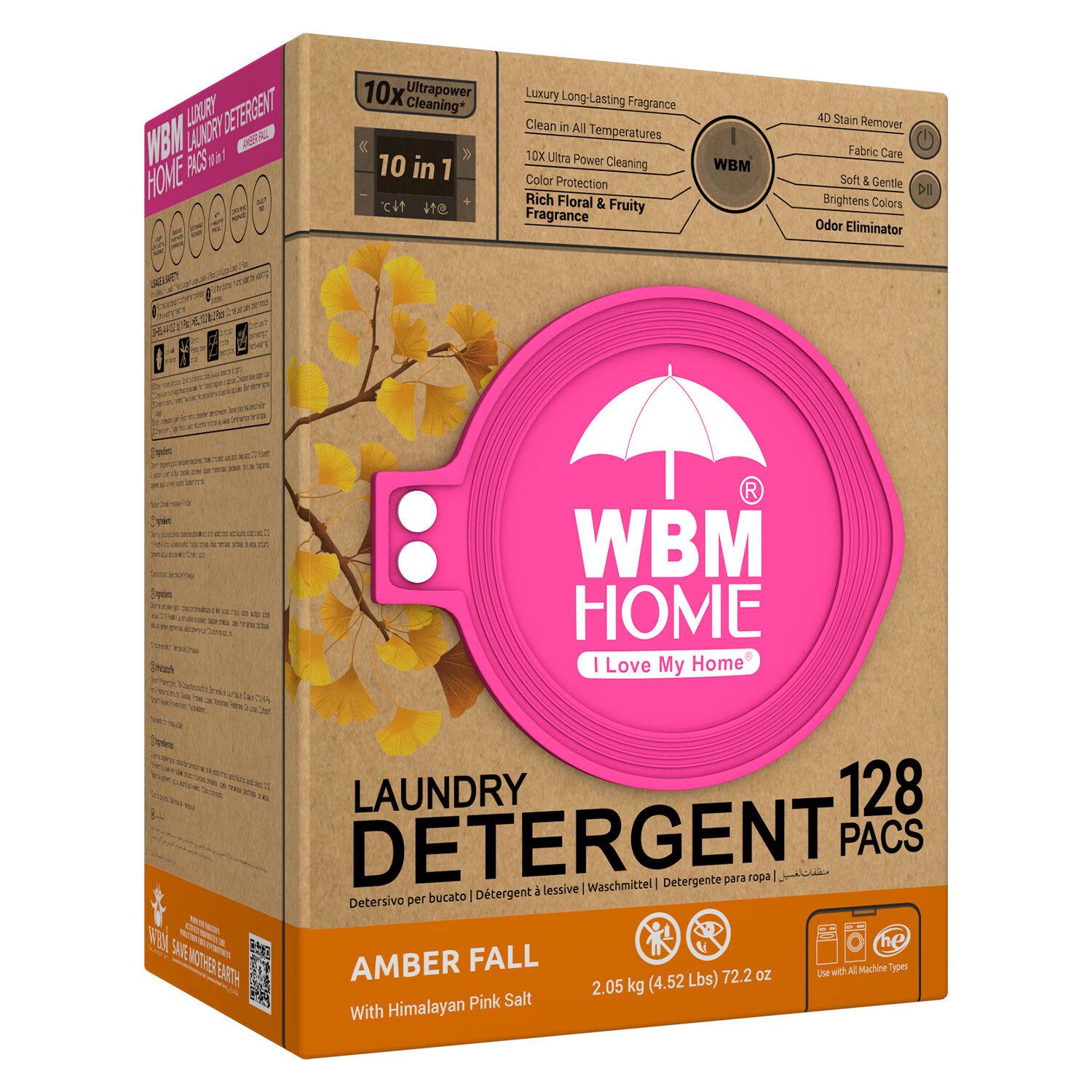 WBM Home Laundry Detergent Pods, Total 128 Count| Amber Fall Fragrance