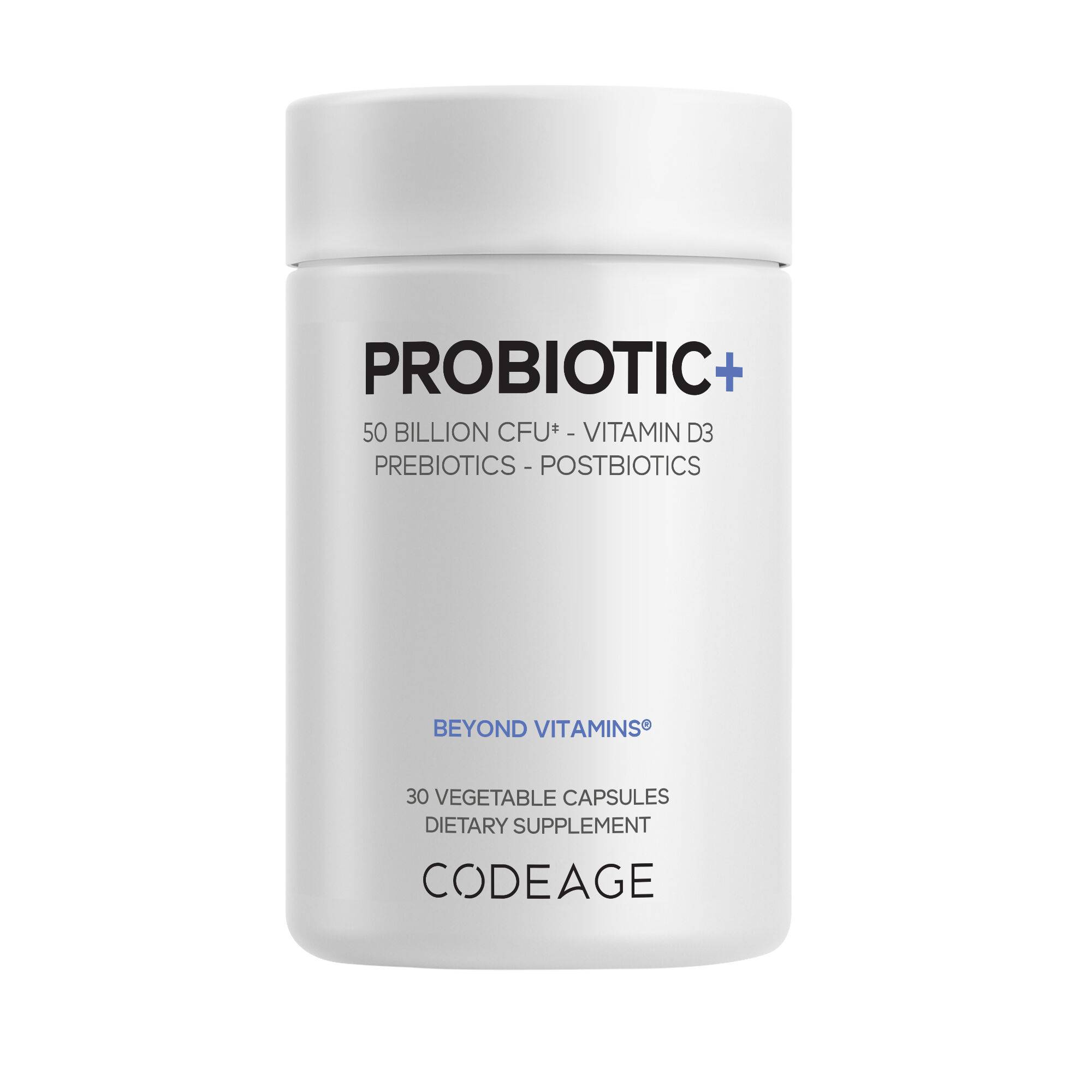 Probiotic+ 50 Billion CFU Supplement - Prebiotic Fiber, Postbiotics