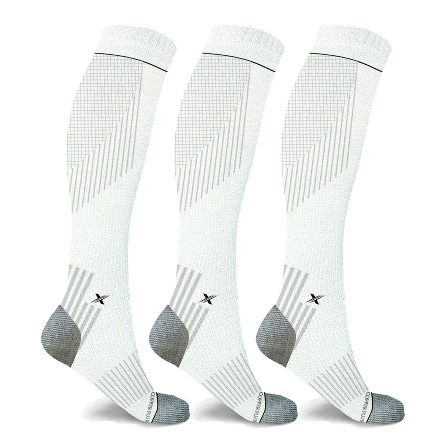 3-Pairs Copper Pain Relief Knee High Compression Socks - White