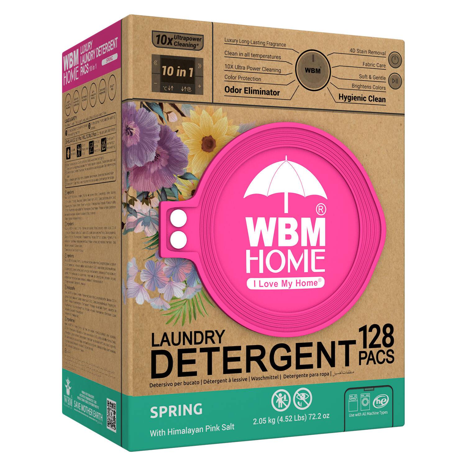 WBM HOME Laundry Detergent Pods, Spring Fragrance Scent, 128 Count
