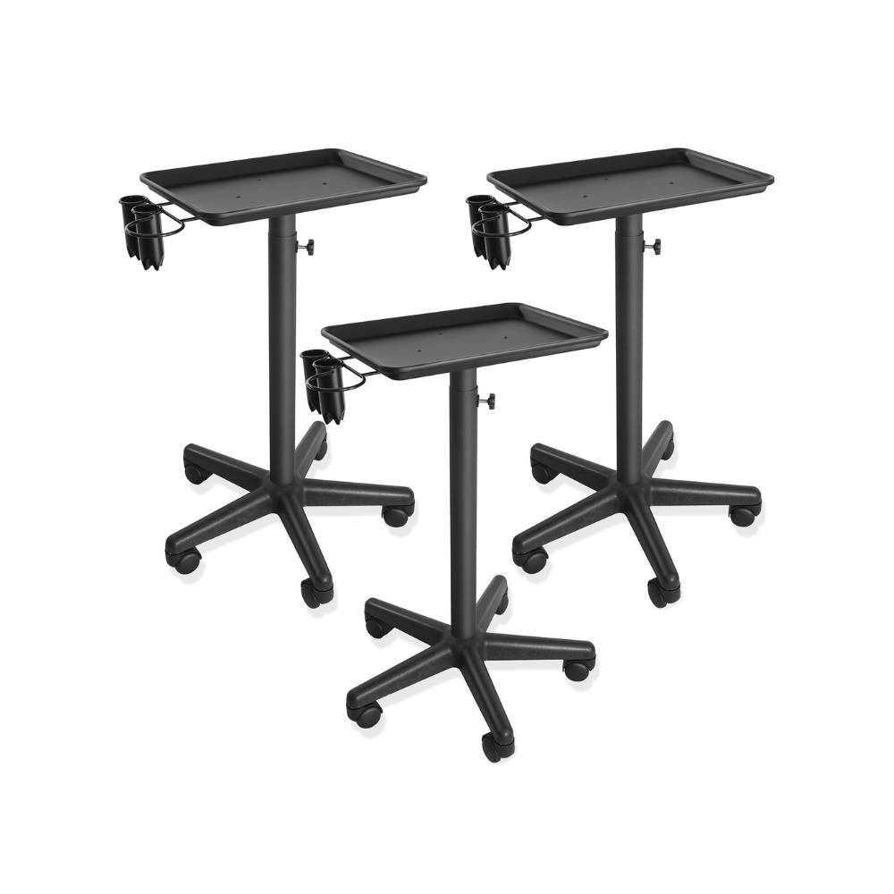 Salon Aluminum Trolley Instrument Tray with Caddy - Black Utility Cart