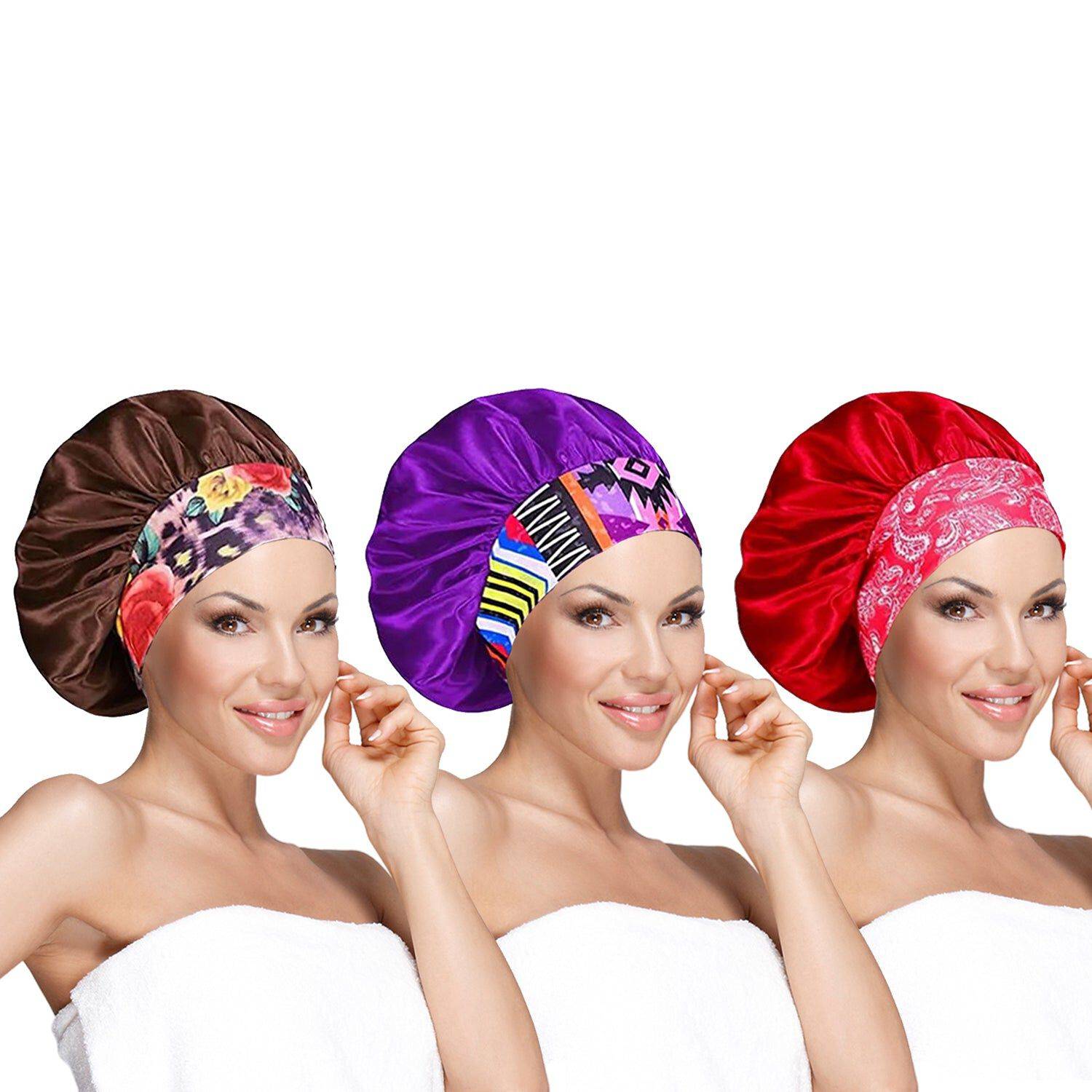 3-Pack Silky Satin Head Scarf Hair Wrap Cap Headband Sleeping Bonnet