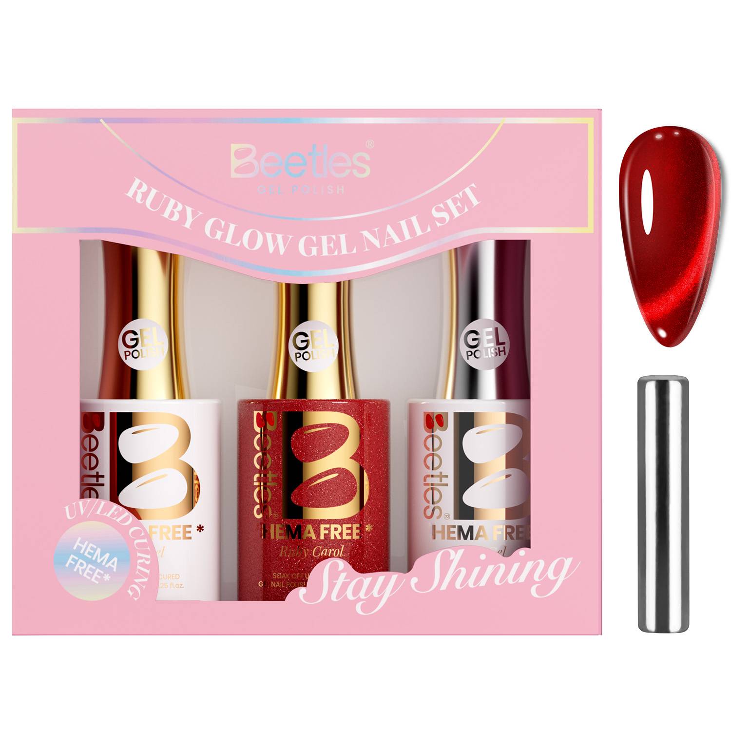 Ruby Glow 3pc DIY Gel Set - Base, Top & Red Cat Eye 0.25oz