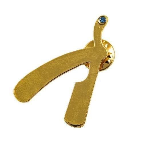 Golden Straight Razor Lapel Pin With Jewel