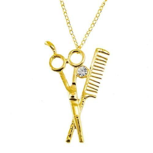 Gold Shear & Comb Necklace With Jewel