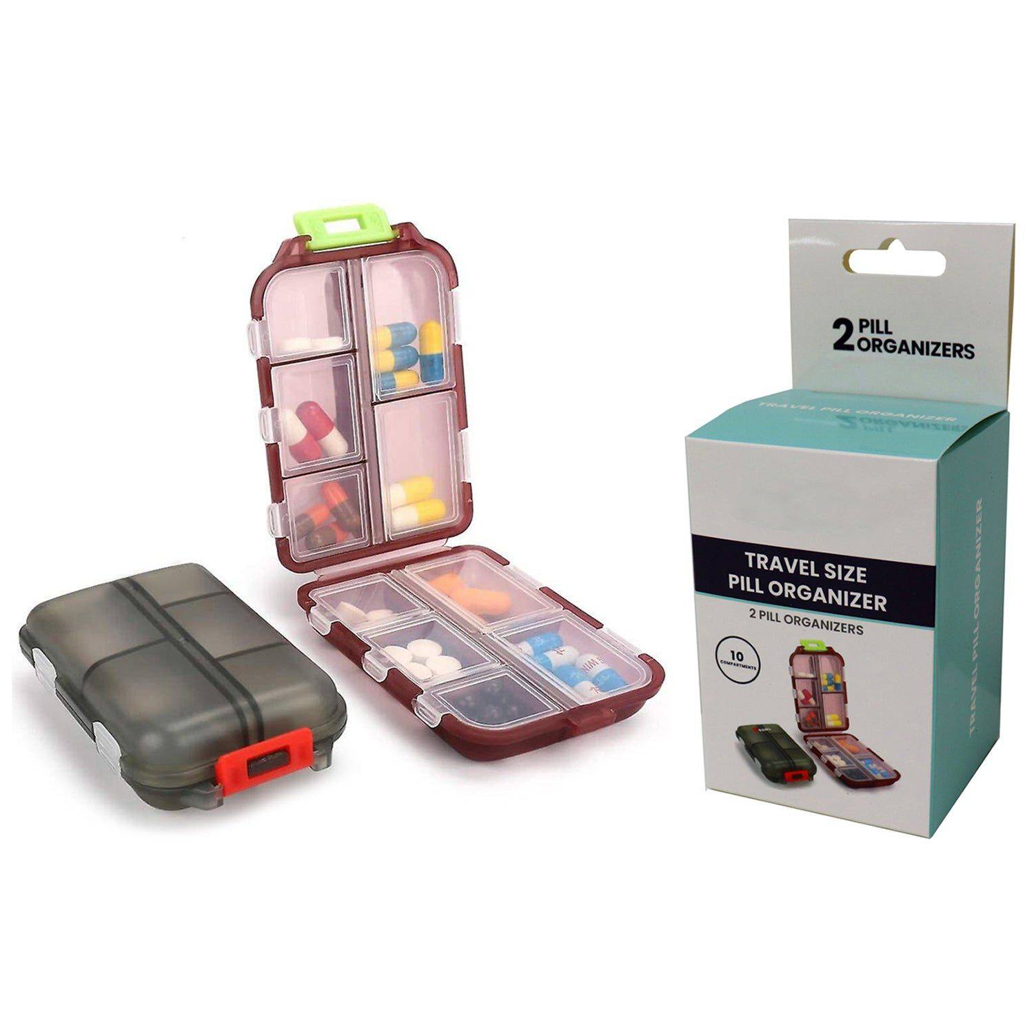 2-Pack Portable Pill Case Travel Organizer