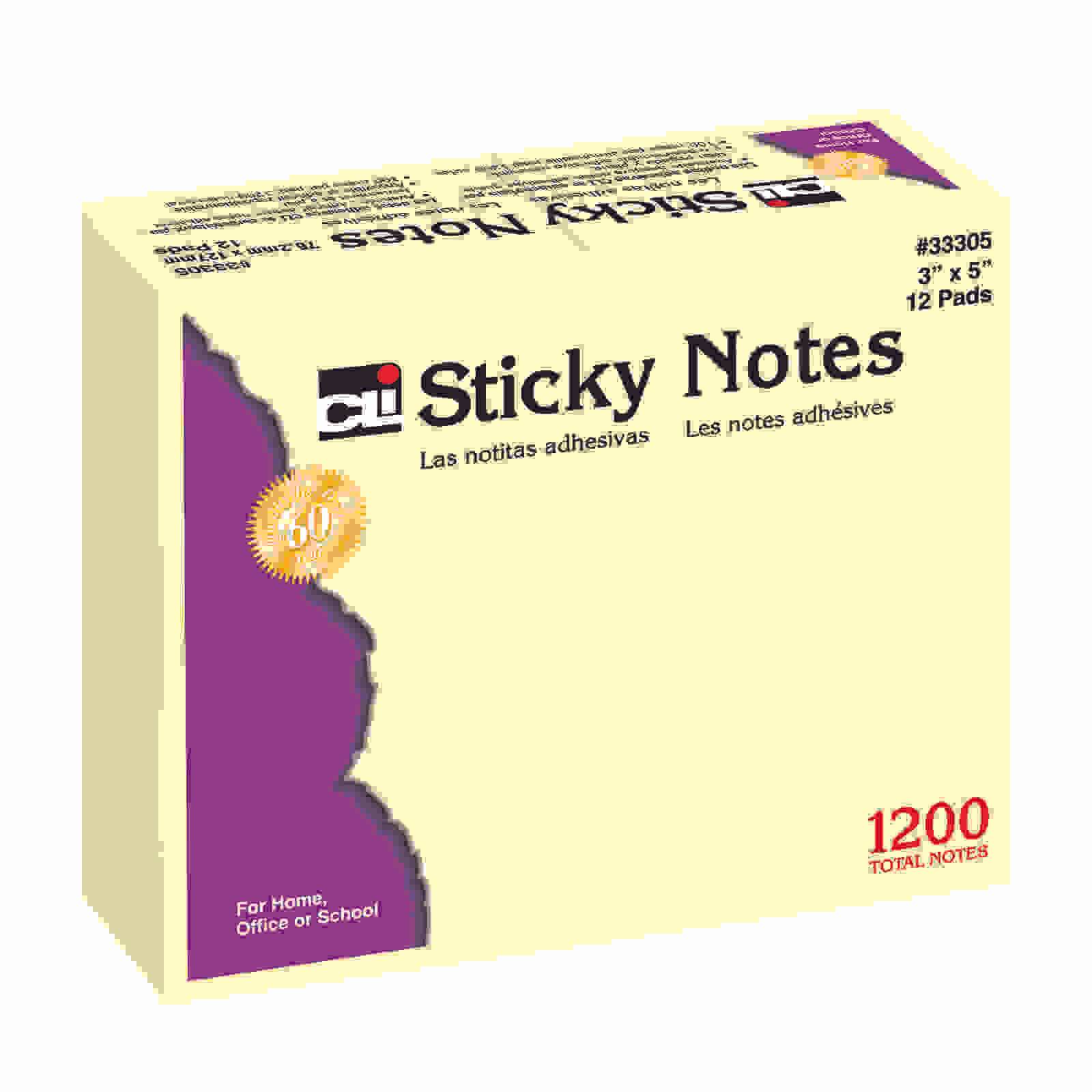 Sticky Notes, 3" x 5", Plain, Yellow, 12 Pads