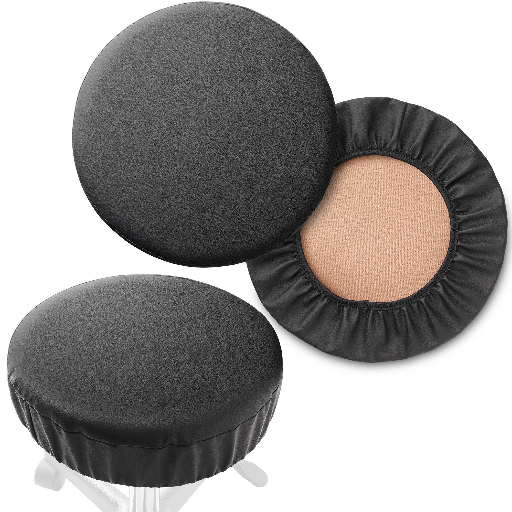 2 - Pack Waterproof PU Round Bar Stool Seat Cover Anti-Slip 17-1/2"