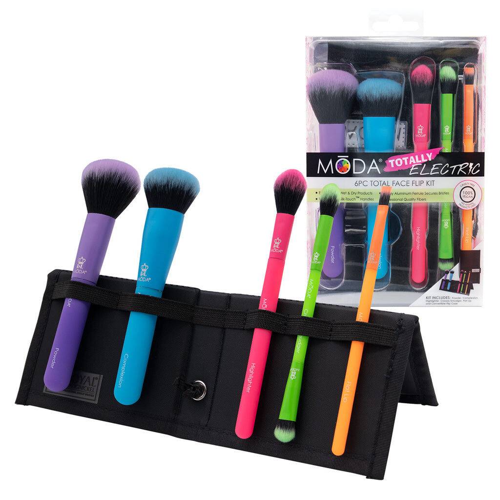 Totally Electric 6pc Complete Face Flip Makeup Brush Kit