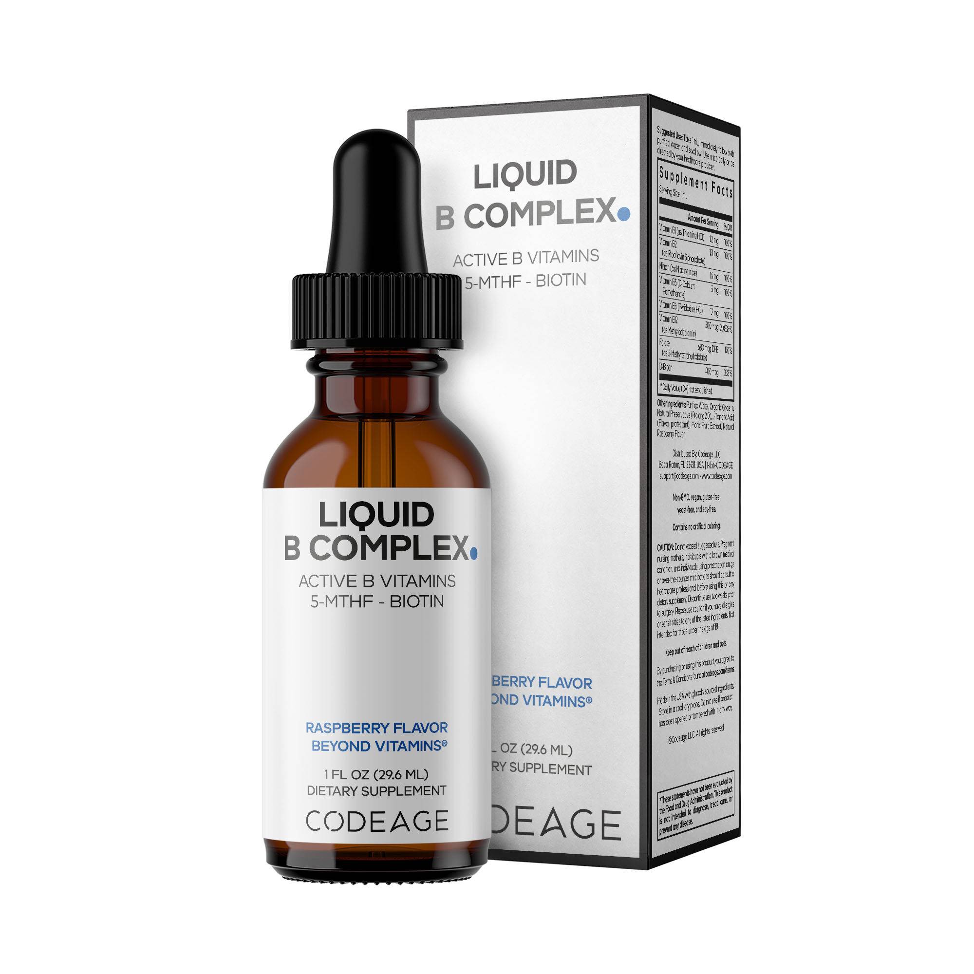 Liquid B-Complex Supplement with 8 Forms of Vitamin B - Biotin, Folate