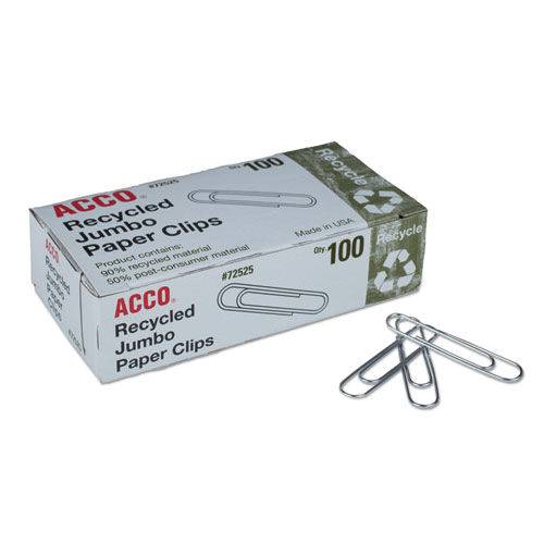 ACCO Recycled Paper Clips, Smooth, Jumbo, 100/Box, 10 Boxes