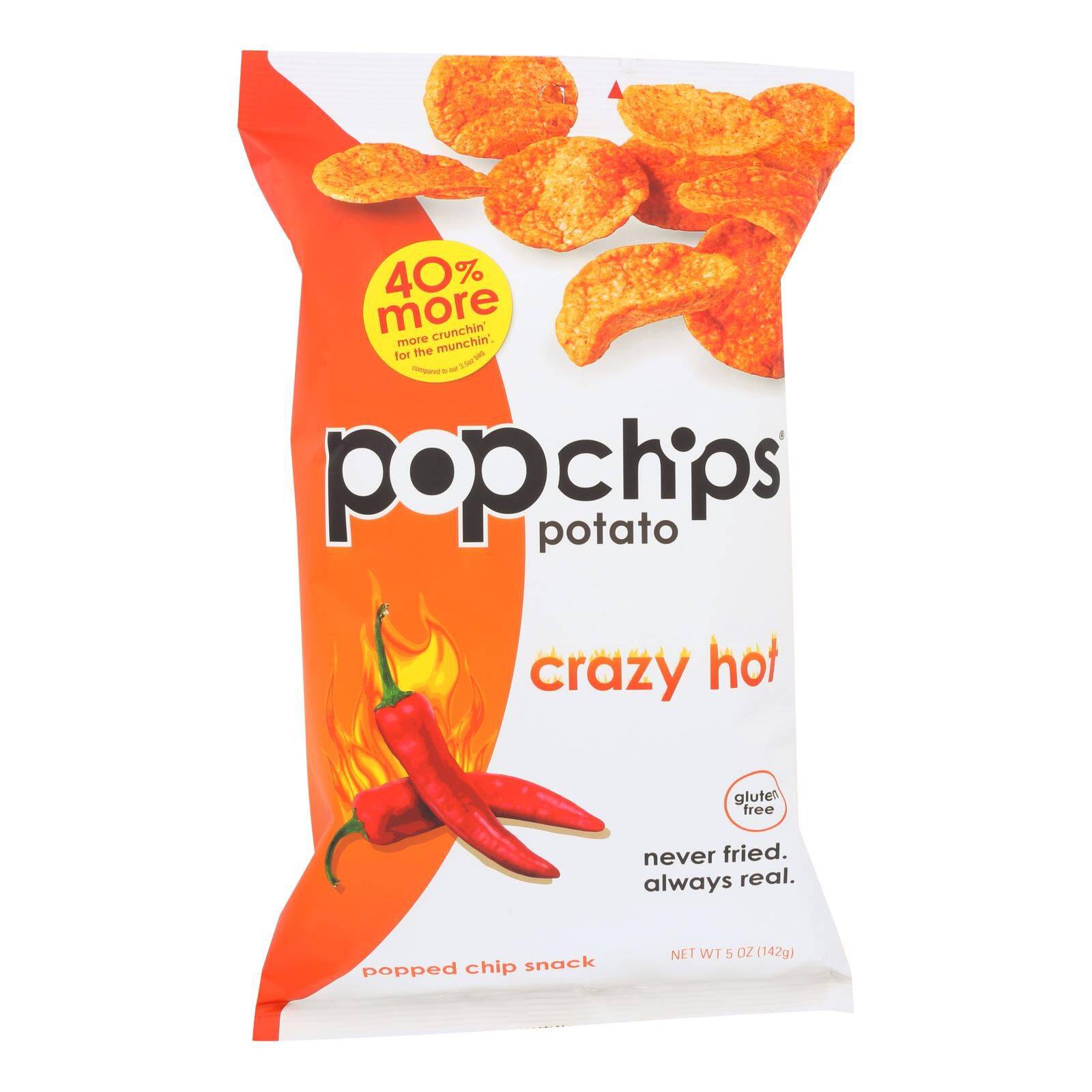 Popchips Crazy Hot Potato chips Non Fried Snack Case of 12 - 5 oz