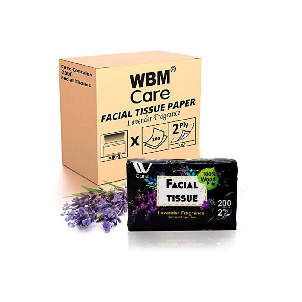 WBM Care Lavender Fragrance Facial Tissues, 2-Ply, 200 Sheets, 10 Pack