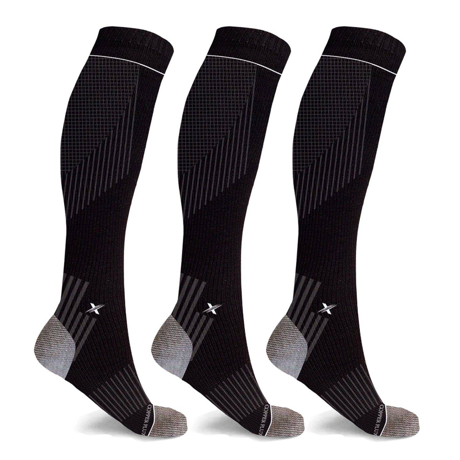 3-Pairs Copper Pain Relief Knee High Compression Socks - Black