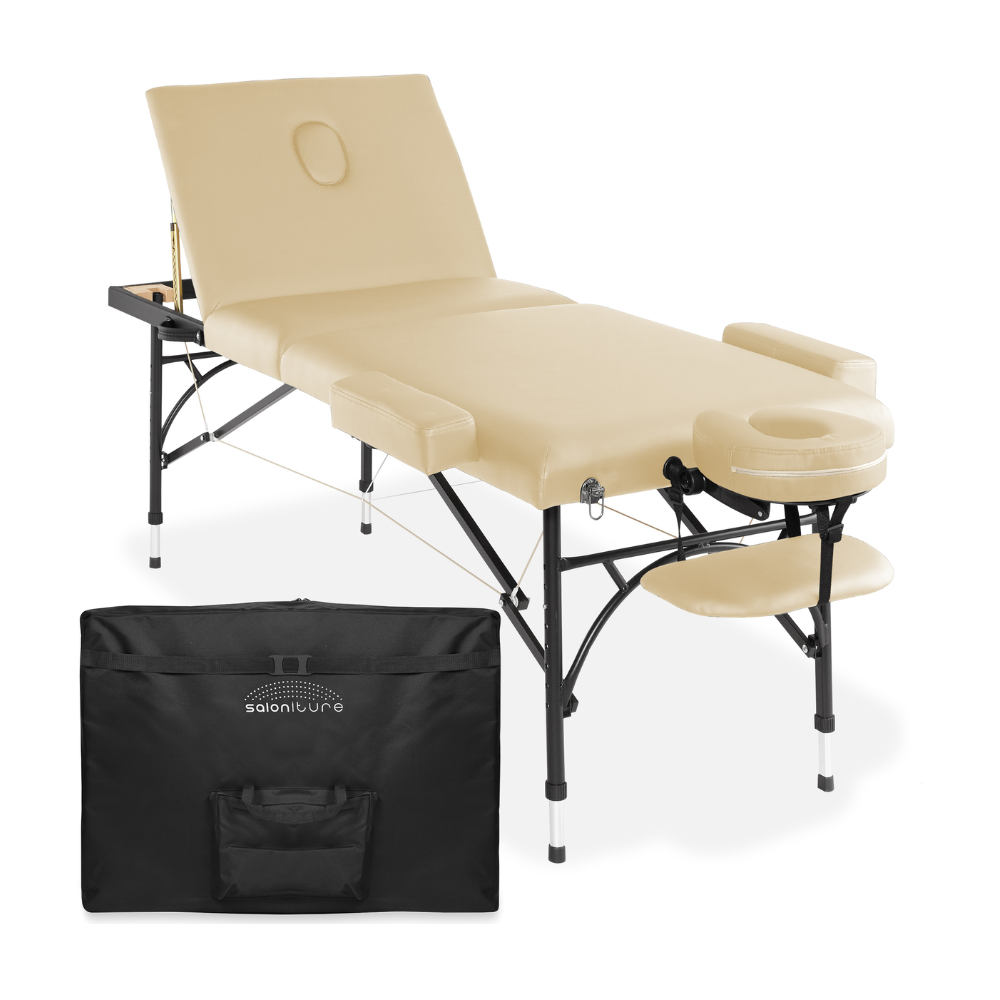 Portable Massage Table - Tri-Fold Aluminum Legs with Carrying Case