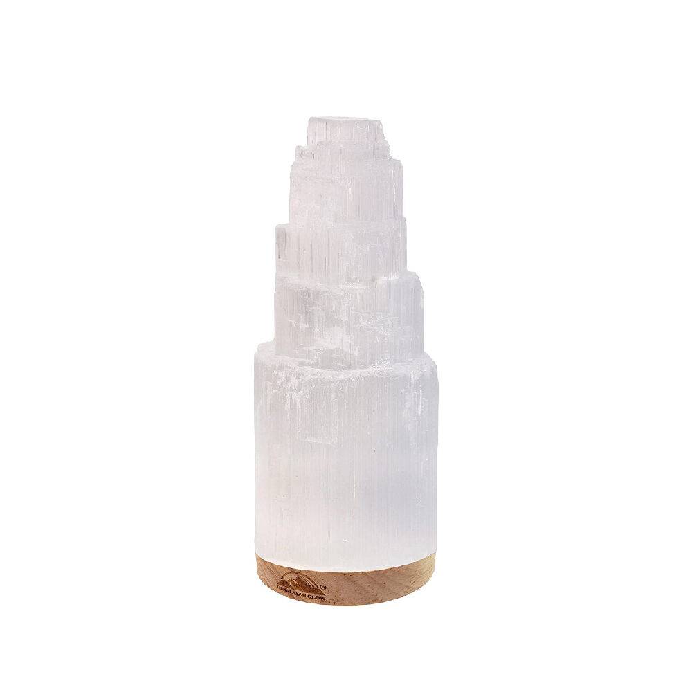 Himalayan Glow Selenite Crystal Lamp with Wooden Base