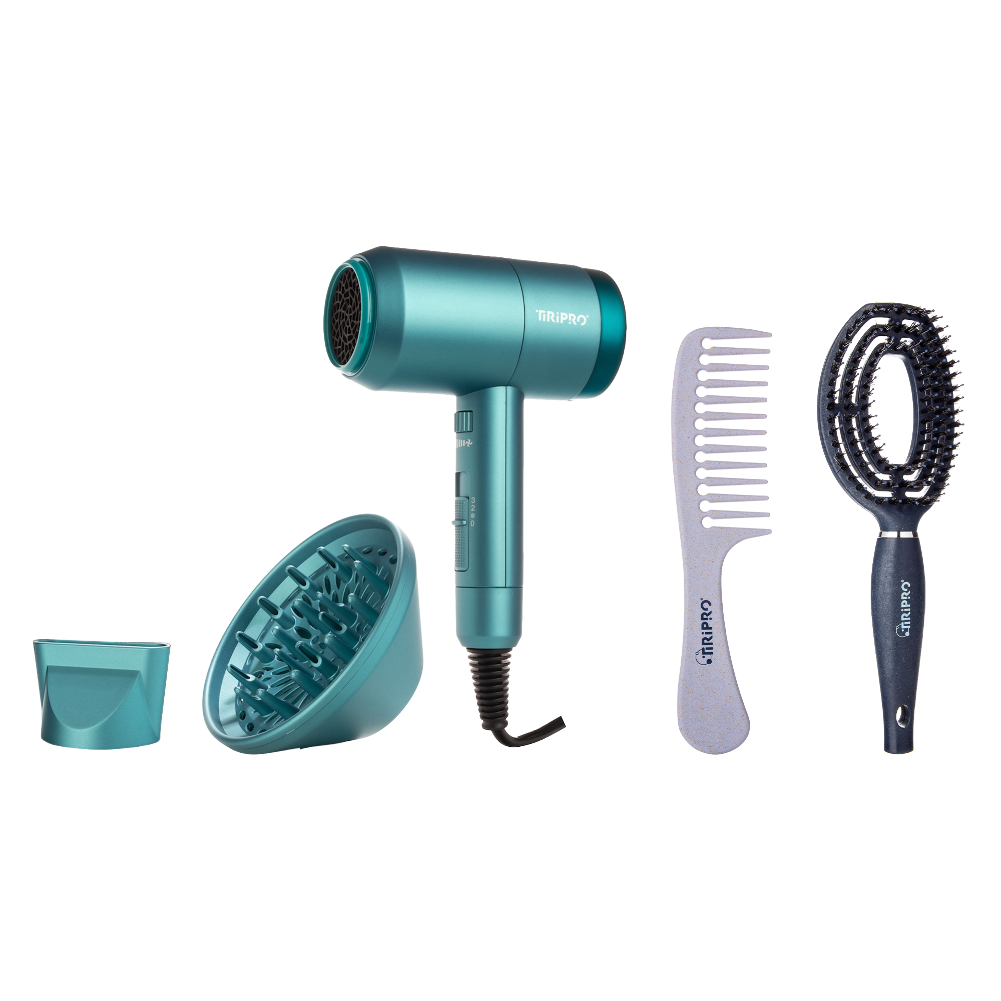 Eco Blowout Set: Ionic Dryer, Vented Brush & Wide-Tooth Comb