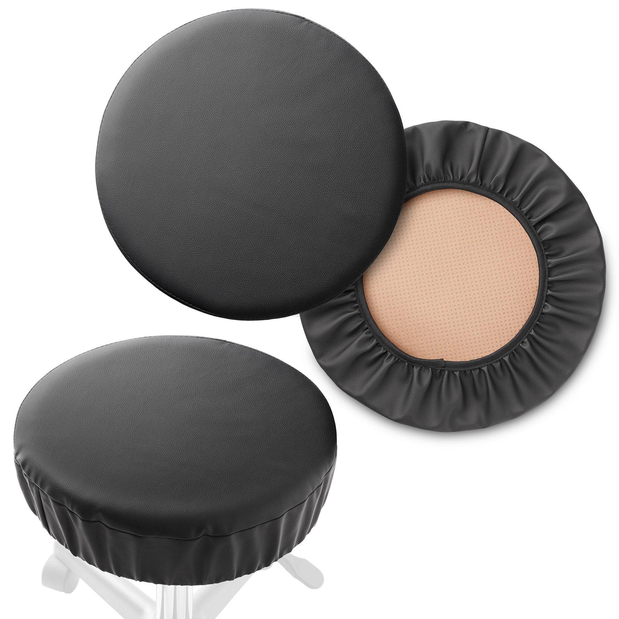 2 - Pack Waterproof PU Round Bar Stool Seat Cover Anti-Slip 15-1/2"