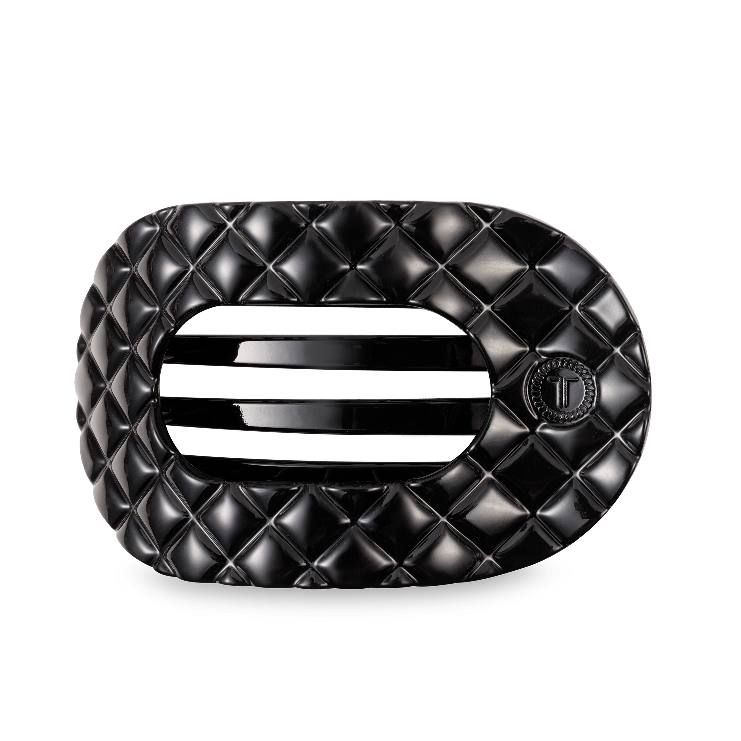 Jet Black Quilted Flat Round Hair Clip