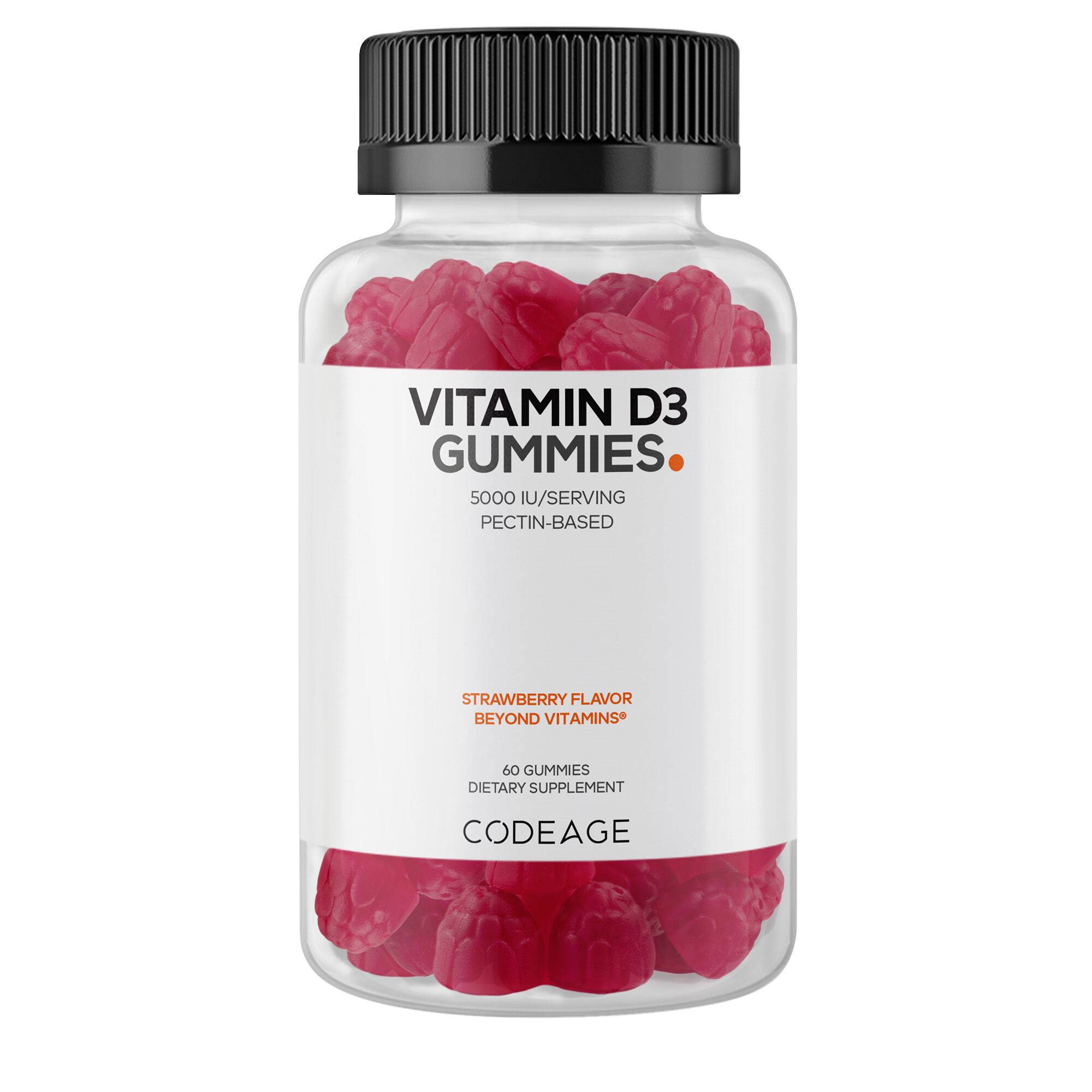 Vitamin D3 Gummy Vitamins 5000IU Soft Pectin-Based Strawberry Flavor