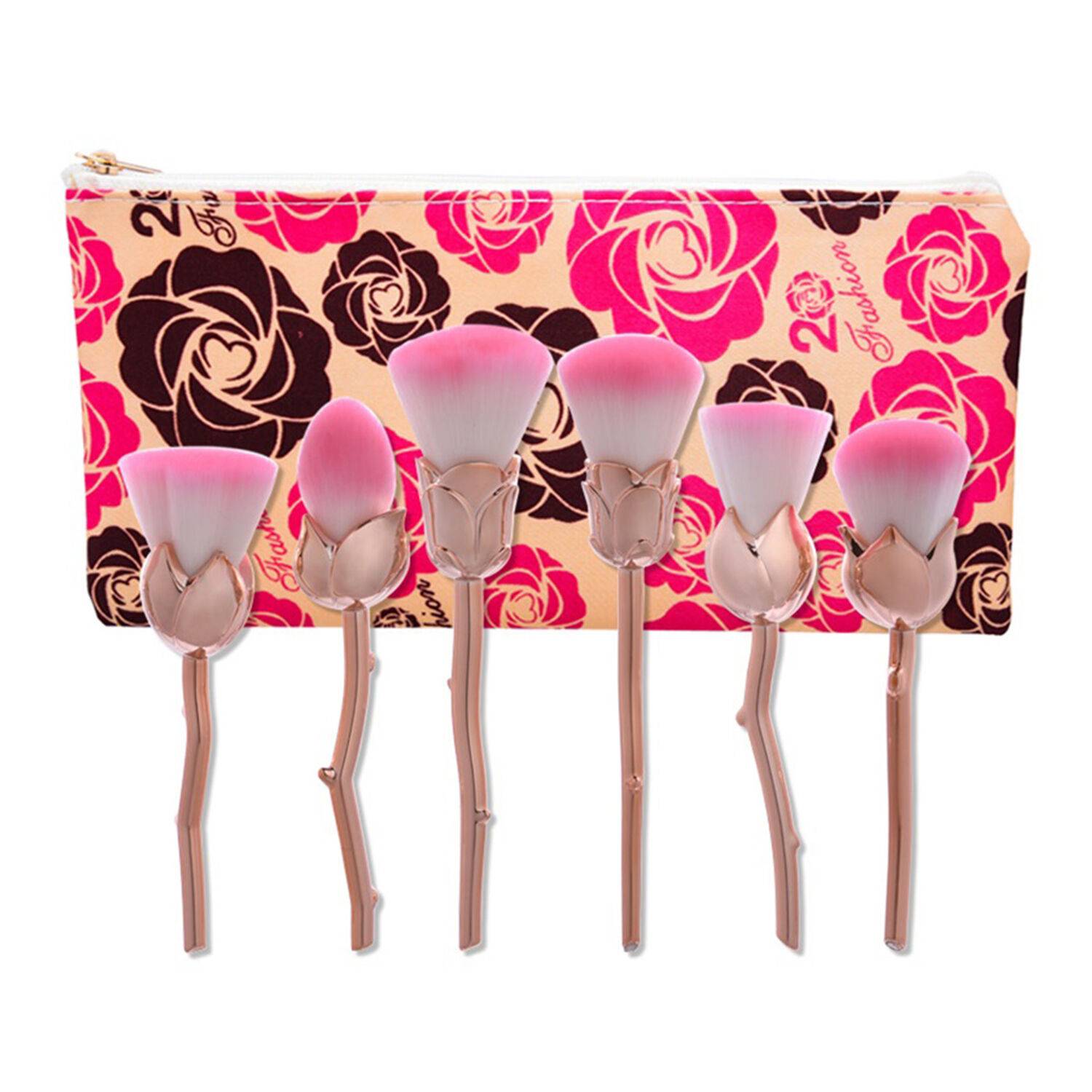 6-Piece Floral Makeup Brush Set for Powder, Foundation & Contour
