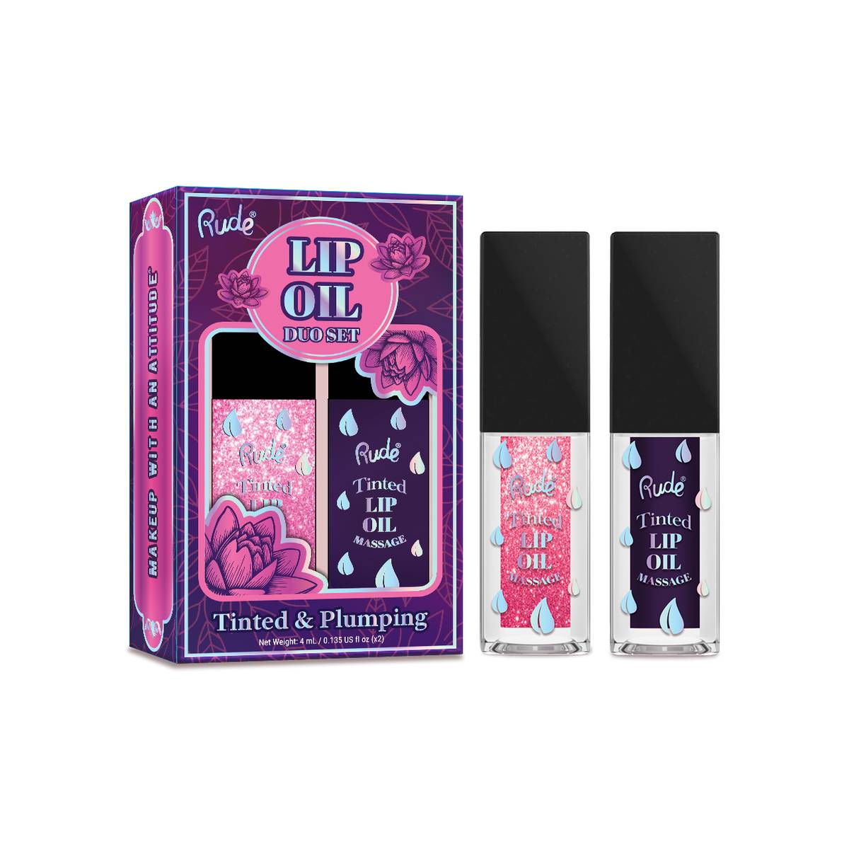 Lip Oil Massage Tinted & Plumping Lip Oil Duo Set