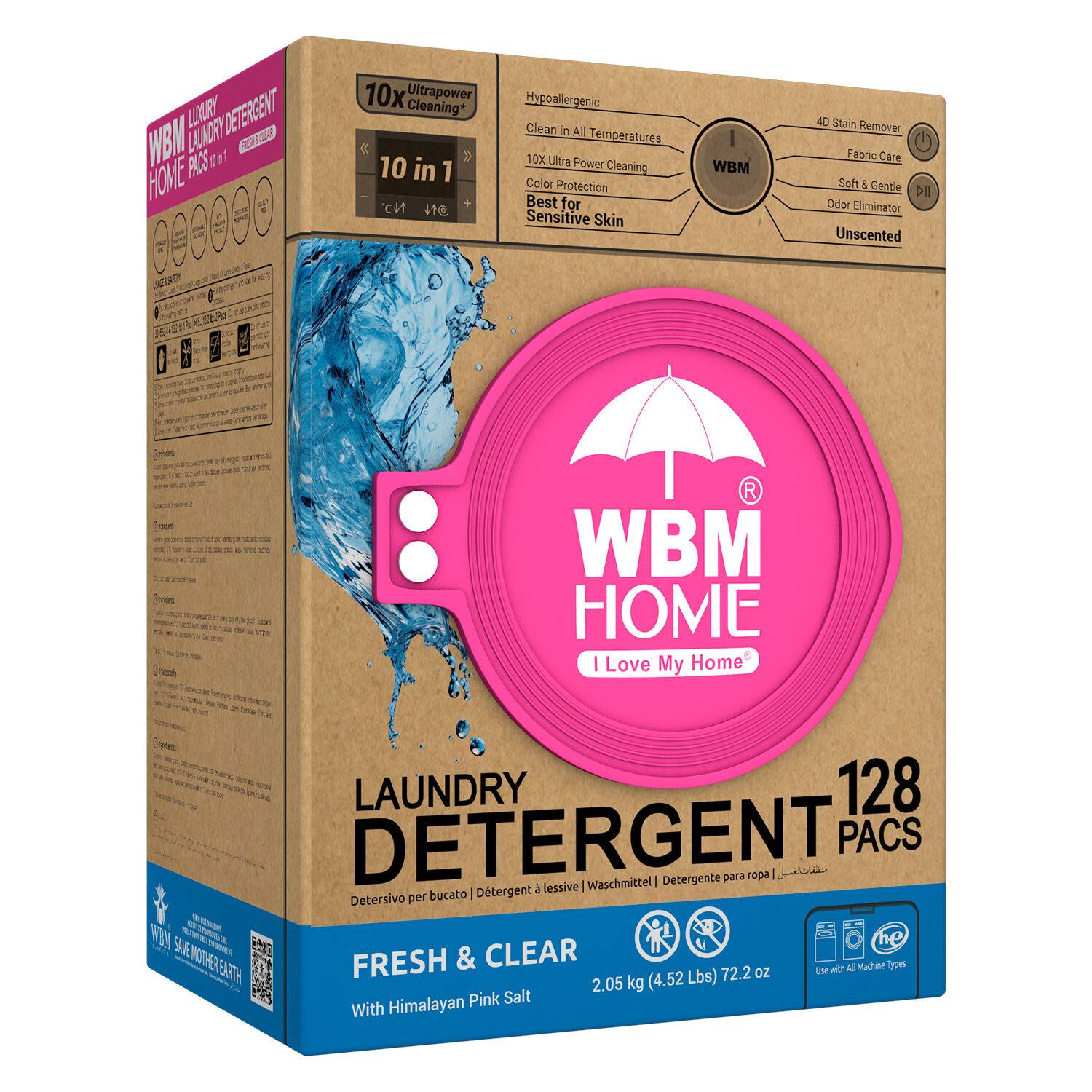 WBM HOME Laundry Detergent Pods, 128 Count | Fresh & Clear Unscented