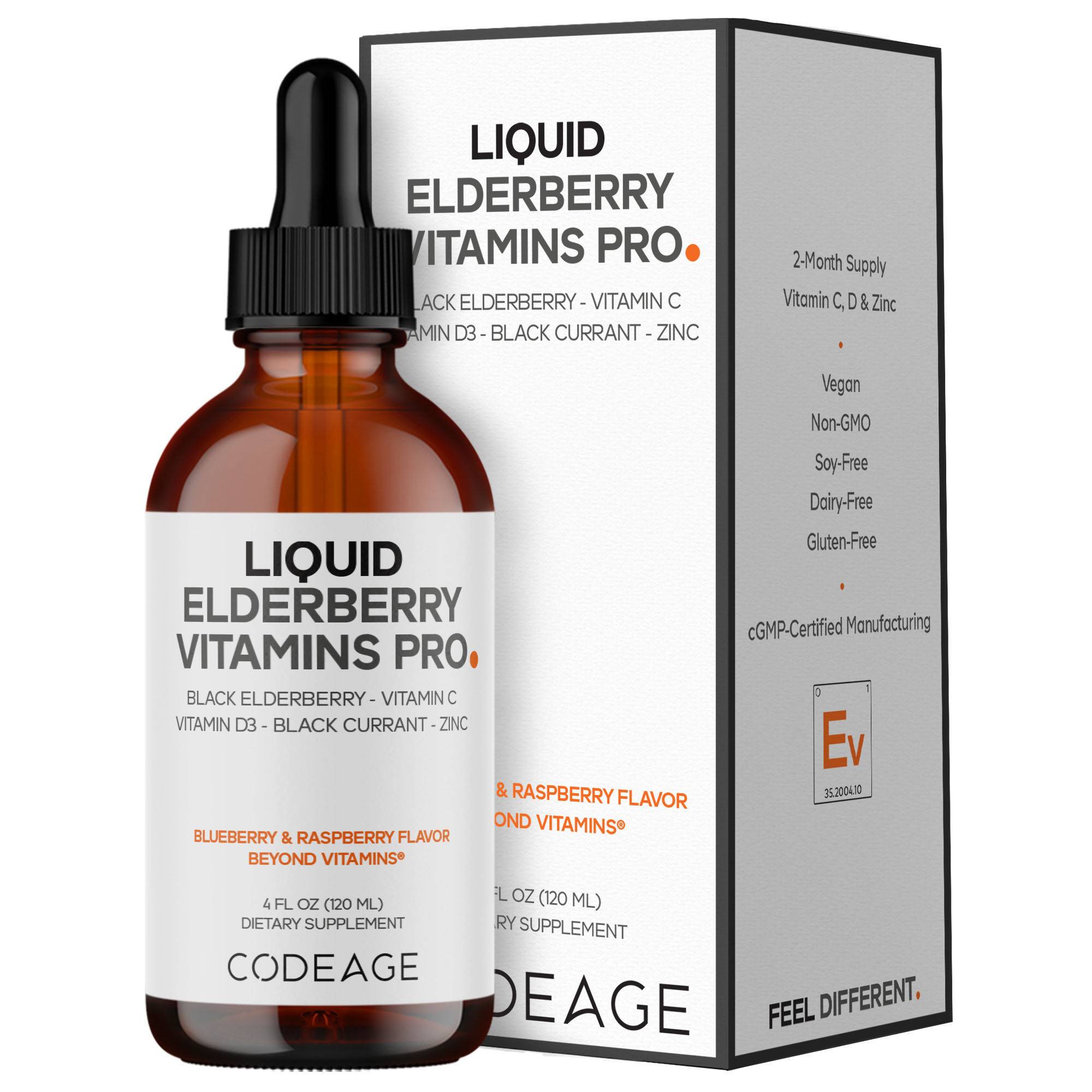 Elderberrry Vitamins Pro Organic Drops Vit C D3 Zinc Black Currant