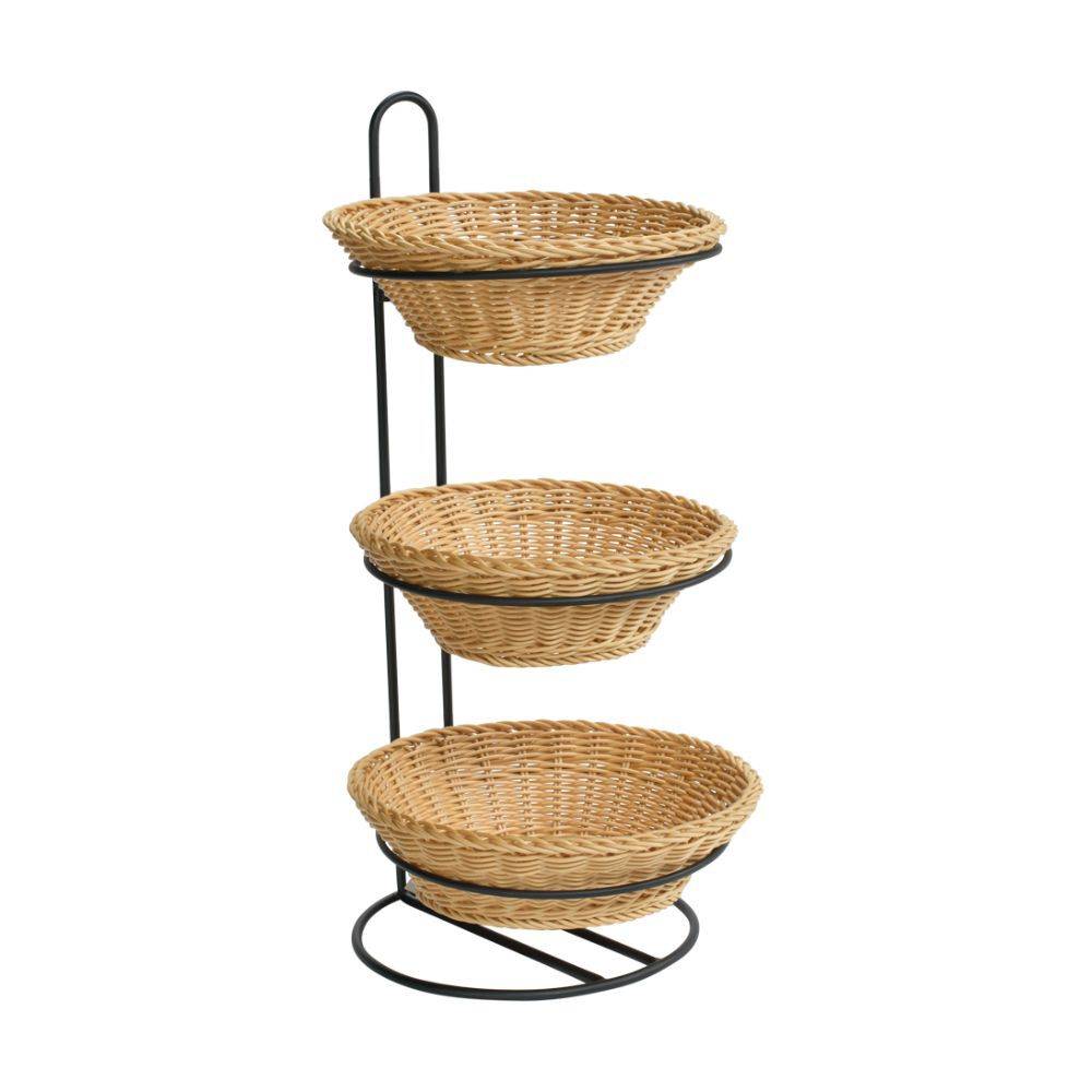 3 Tier Round Plastic Wicker Basket Countertop Display