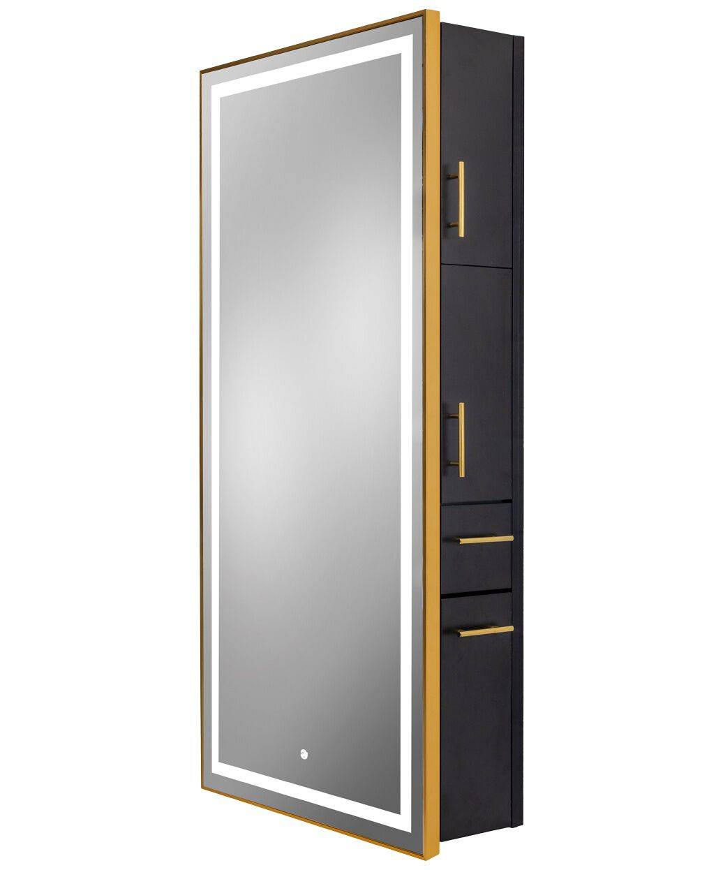 Lumina Gold Frame LED Salon Mirror & Storage Server