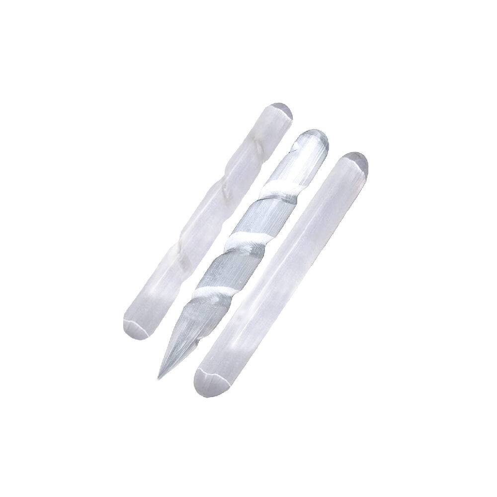 Himalayan Glow Selenite Crystal Wands, 2 Spiral Wands with one Stick