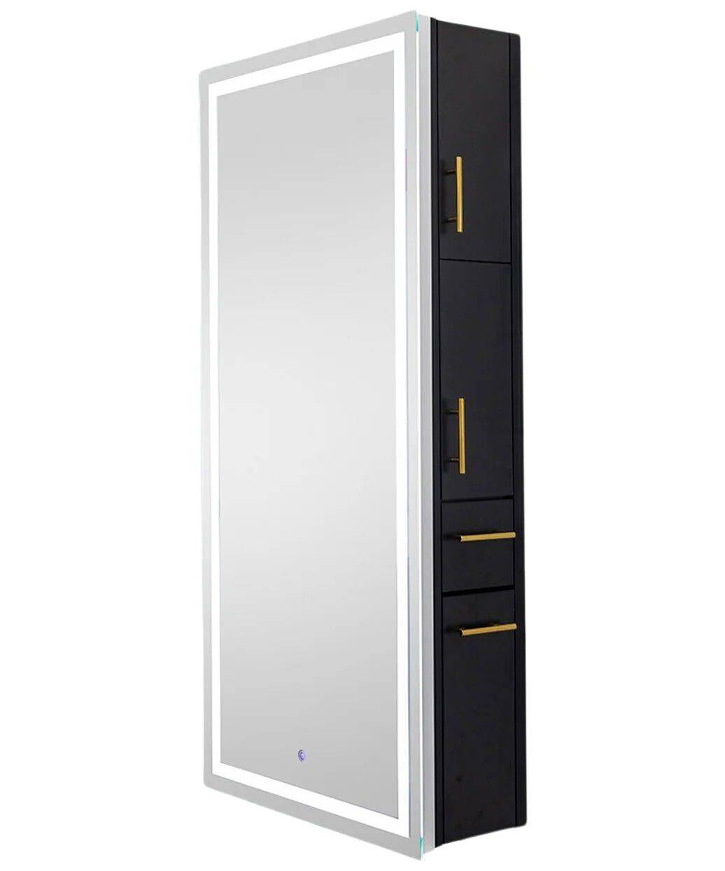 9110 Lumina Gold Handle LED Salon Mirror & Storage Server