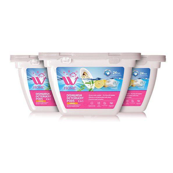 W Home 3-in-1 Dishwasher Pods for Spotless Clean Lemon Scent 24 Count