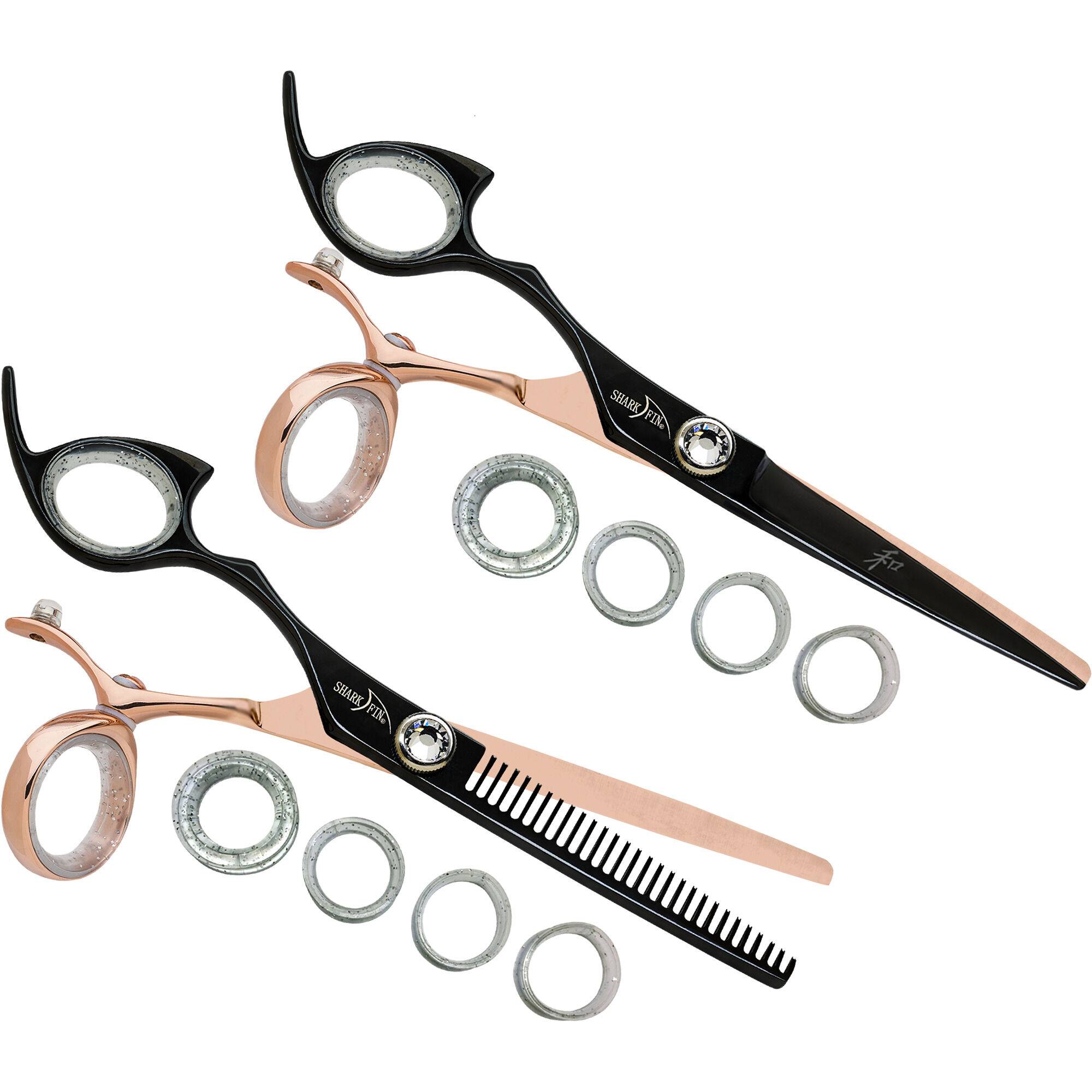 Left Hand Swivel Rose Gold/Black 28 Tooth Thinner + Cutting Shear Set
